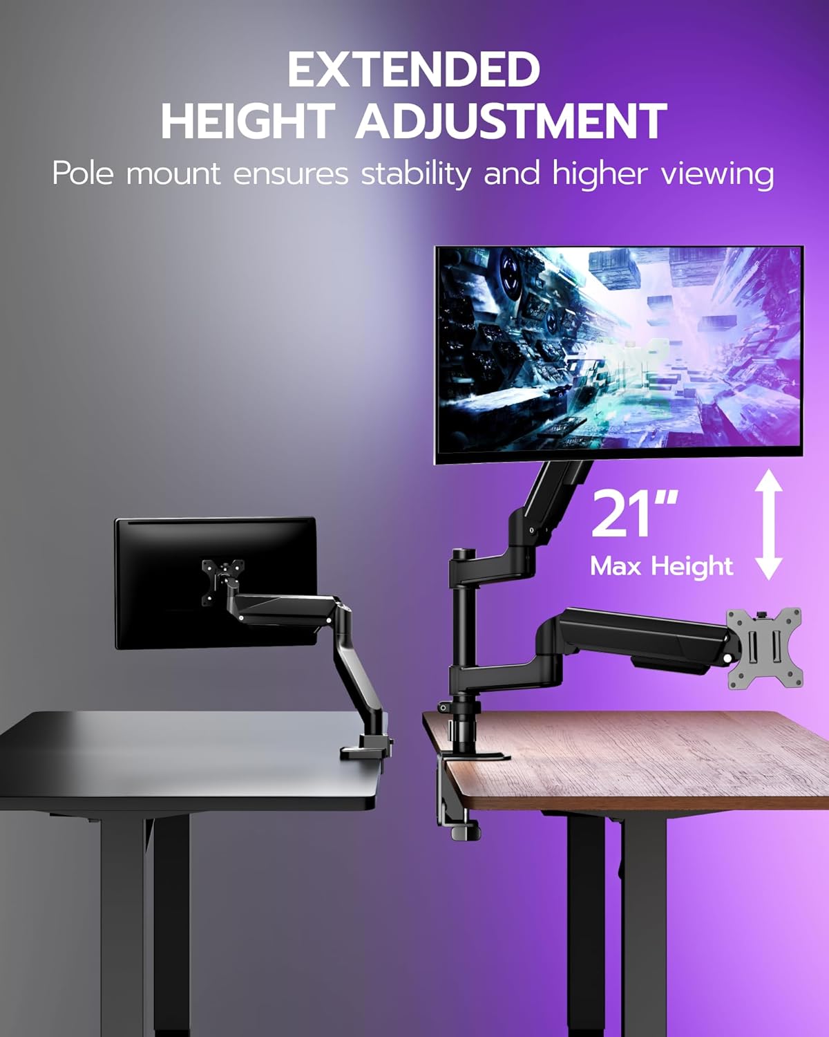 ARES WING Single Monitor Mount - Ultrawide Monitor Arm for 17 to 40 Inch Heavy Duty Curved Screen up to 26.4 lbs with Clamp/Grommet Desk Mount, 75/100 Vesa Mount, Black