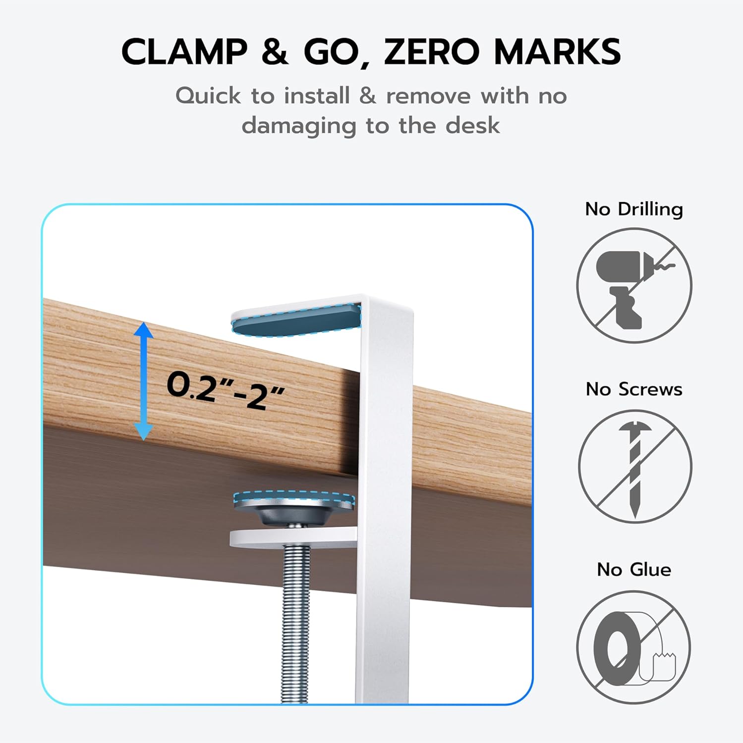 ARES WING 17"-28.7" Extendable Under Desk Cable Management Tray with Cable Slots, Clamp On Cord Organizer Holds Up to 11 lbs, White Metal Under Desk Storage for Office and Gaming Accessories