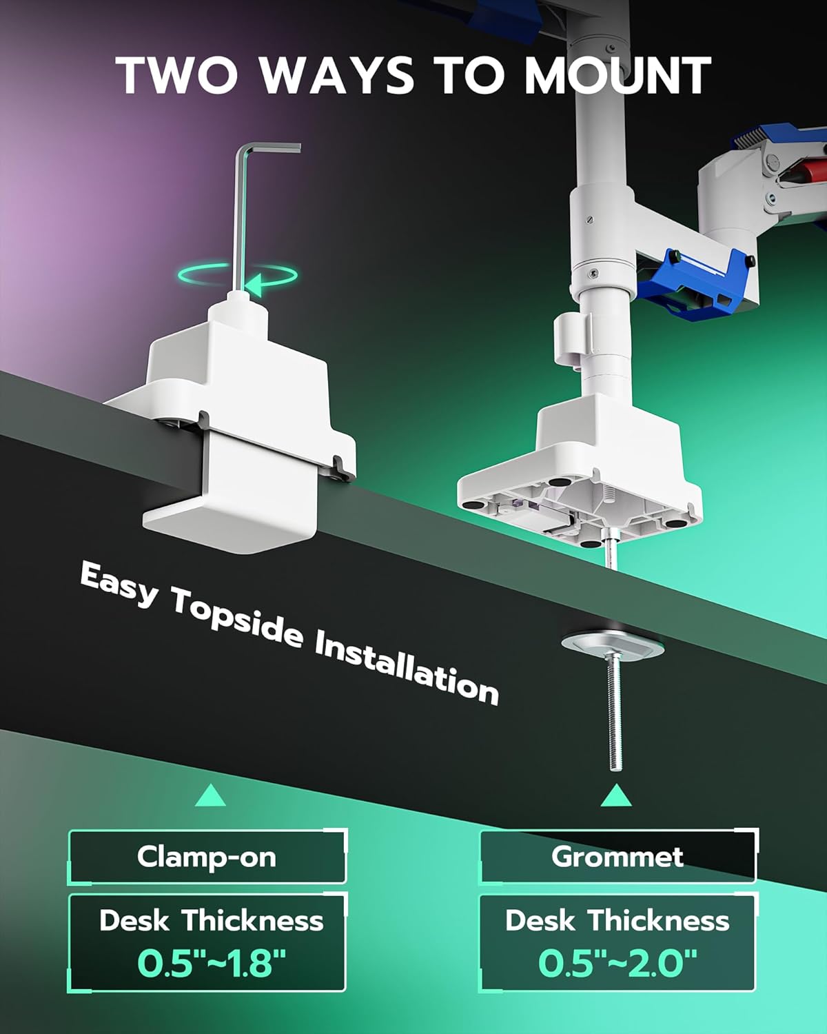 ARES WING Dual Monitor Mount, Adjustable Stacked Monitor Stand with USB A/C, Heavy Duty Gas Spring Monitor Desk Stand for 2 Monitors for 24-57 Inch Ultrawide Screen, 75/100/200 Vesa Mount, White