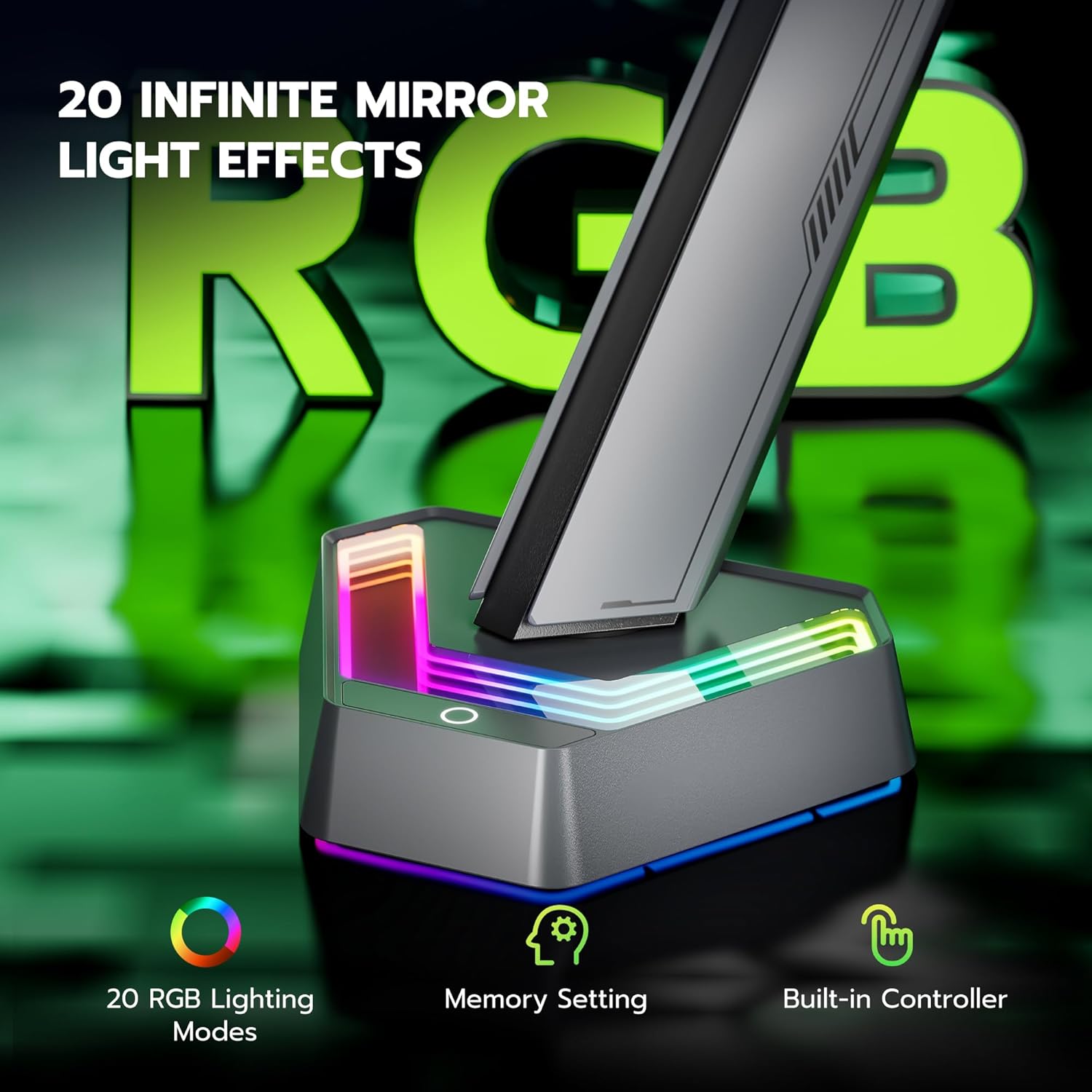 ARES WING RGB Single Monitor Arm Desk Mount for 17-45 inches Flat and Curved Monitors, Holds 35.2 lbs Heavy Duty, Adjustable Ultrawide Monitor Arm with Clamp & Grommet Base, 75/100 VESA Mount, Gray