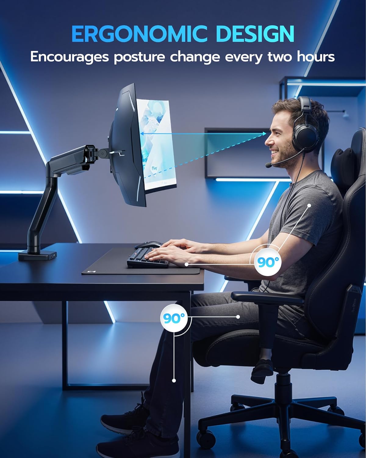 ARES WING Heavy Duty Single Monitor Arm - Fully Adjustable Monitor Mount for 17