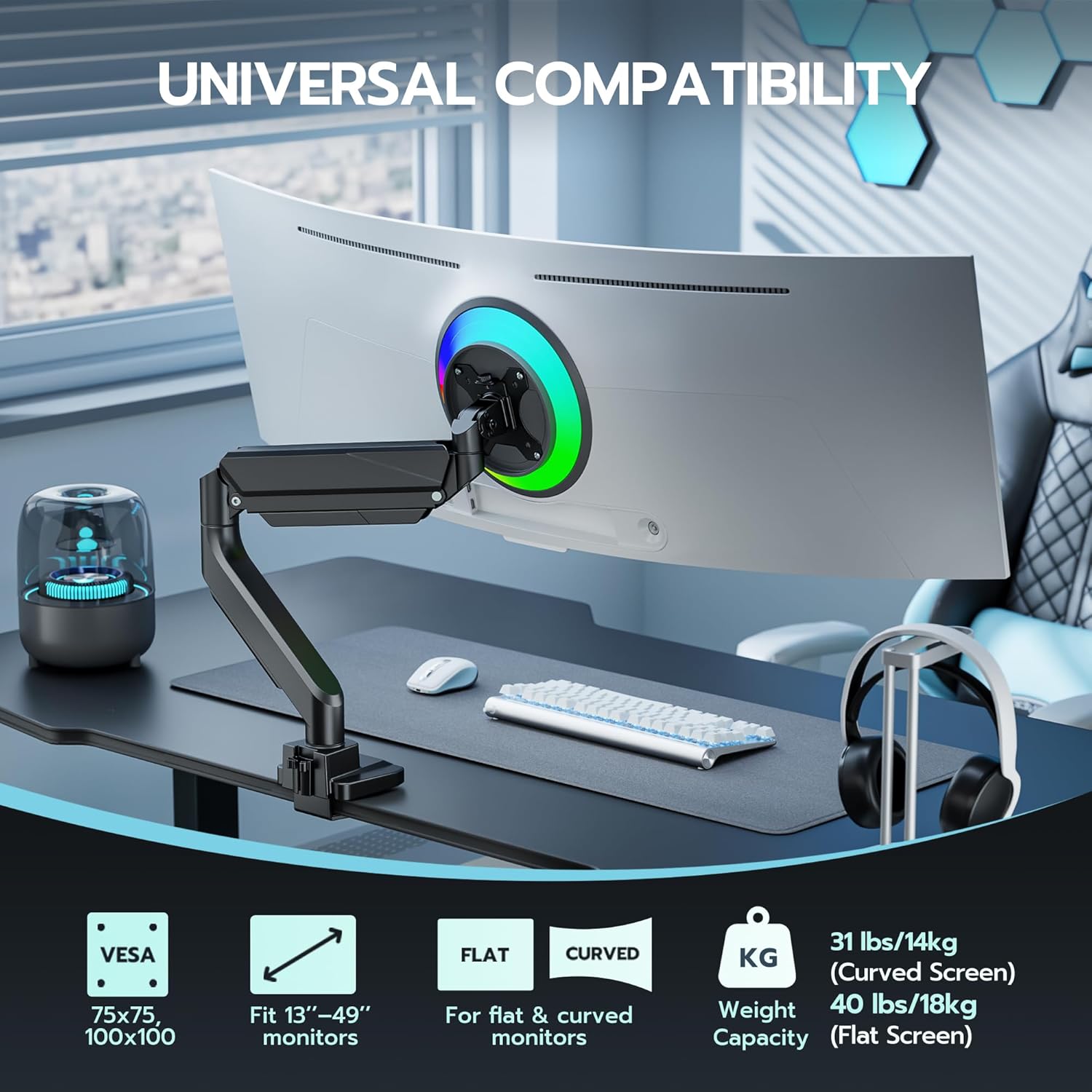 ARES WING Ultrawide Monitor Arm, Heavy Duty Single Monitor Mount for 13