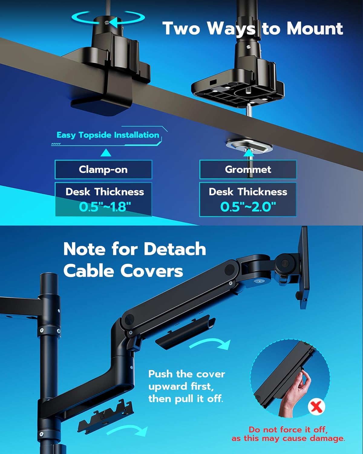 ARES WING Dual Monitor Stand for Ultrawide Heavy Duty Curved Monitor Stacking, Fits 17-49 Inch, Vertical Gas Spring Double Monitor Mount with USB, Adjustable Dual Monitor Mount for Desk, Black