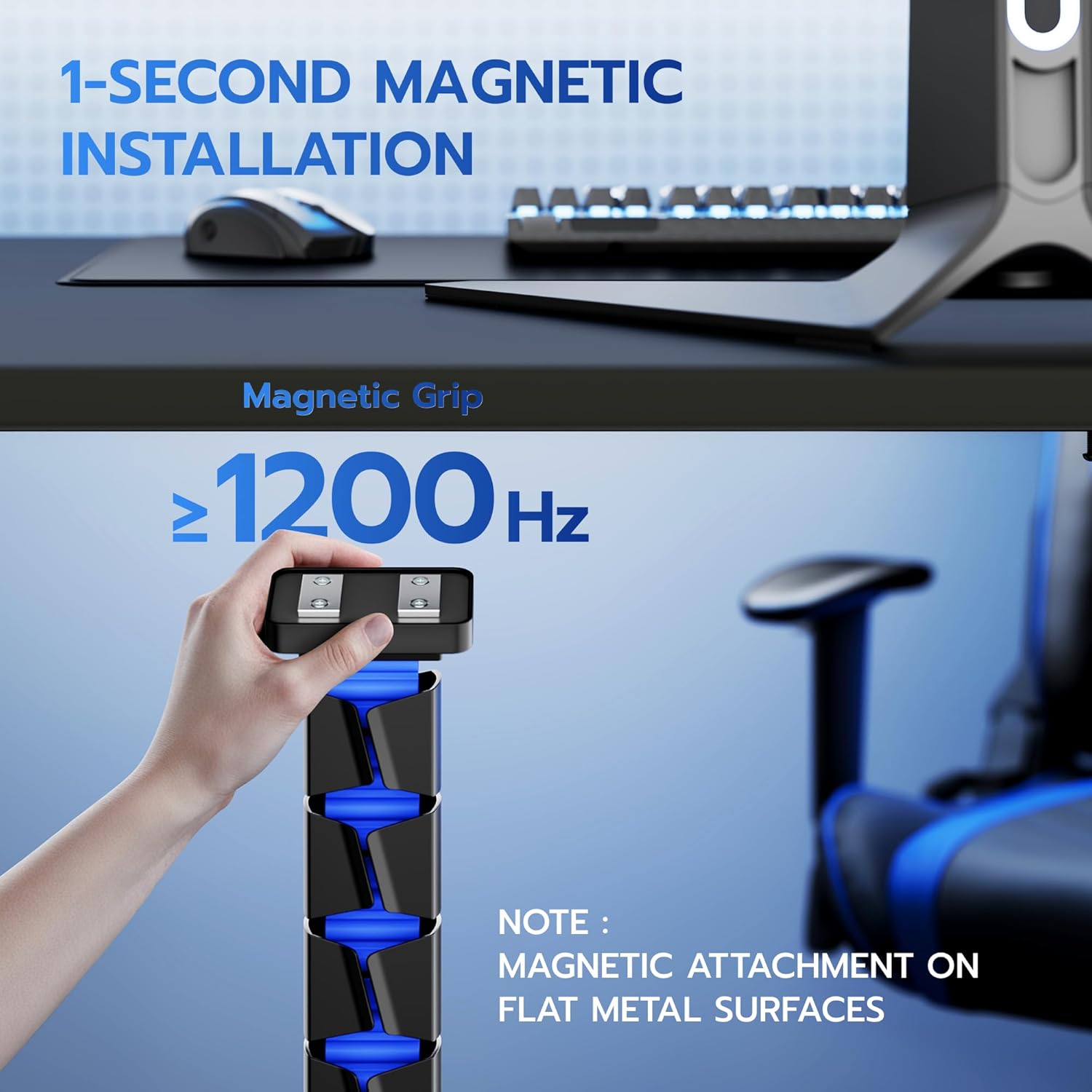 ARES WING Under Desk Cable Management Spine, Magnetic Vertebrae Cable Management for Standing Desk, Length Adjustable Cord Organizer with 20 Modular Vertebrae for Office and Gaming Desks, Blue