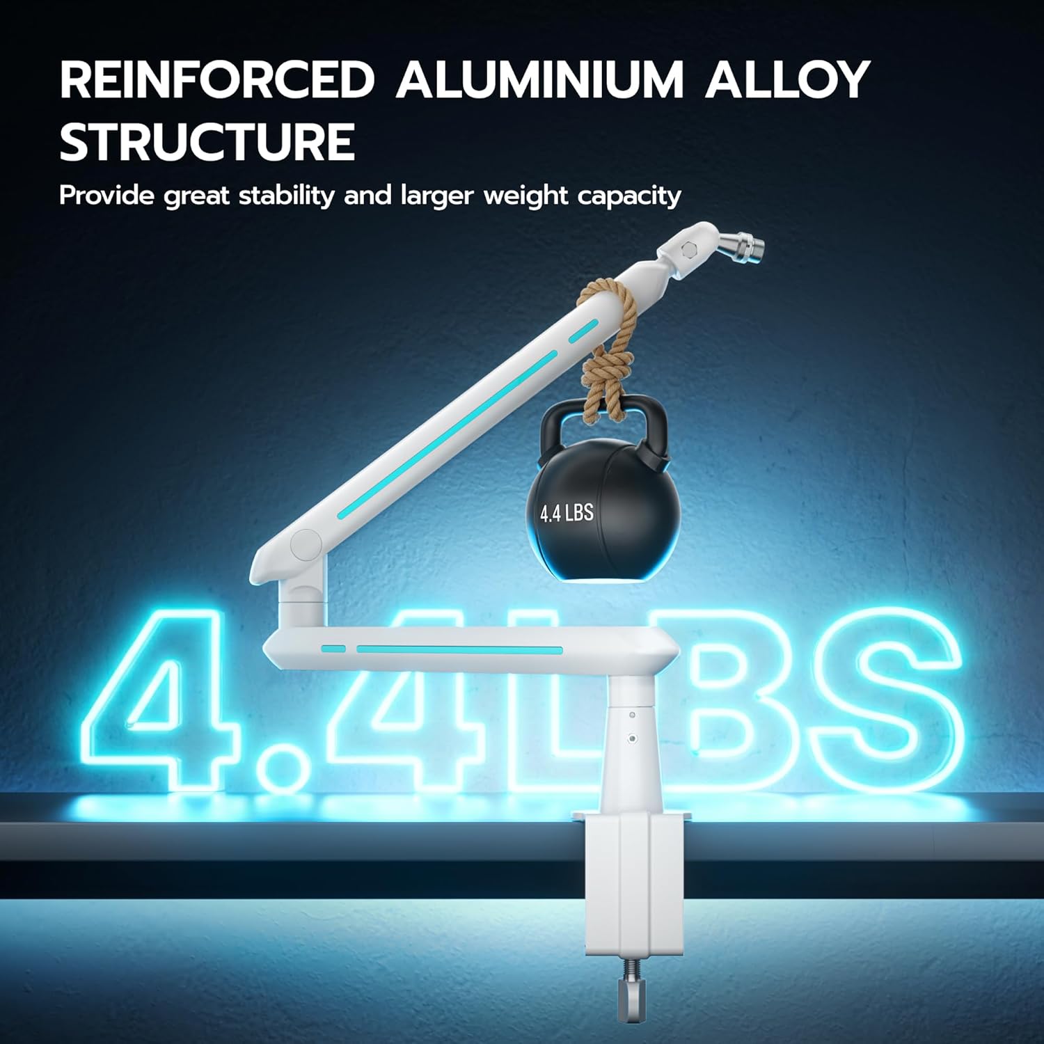 ARES WING Aluminum Low Profile Mic Arm with 4.4 lbs Load Capacity, Adjustable Microphone Boom Arm with 3/8” to 5/8” Screw Adapter, Desk Mount Mic Stand for Gaming Streaming Podcasting, White