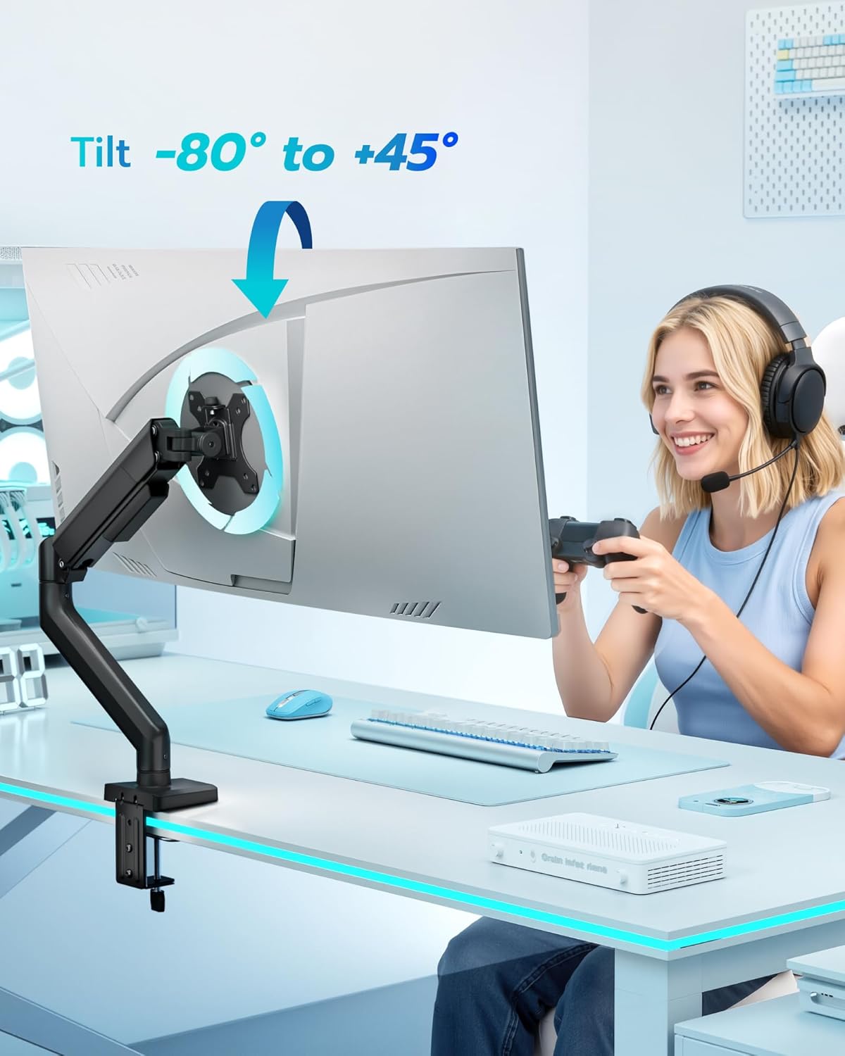 ARES WING Heavy Duty Single Monitor Arm - Fully Adjustable Monitor Mount for 17