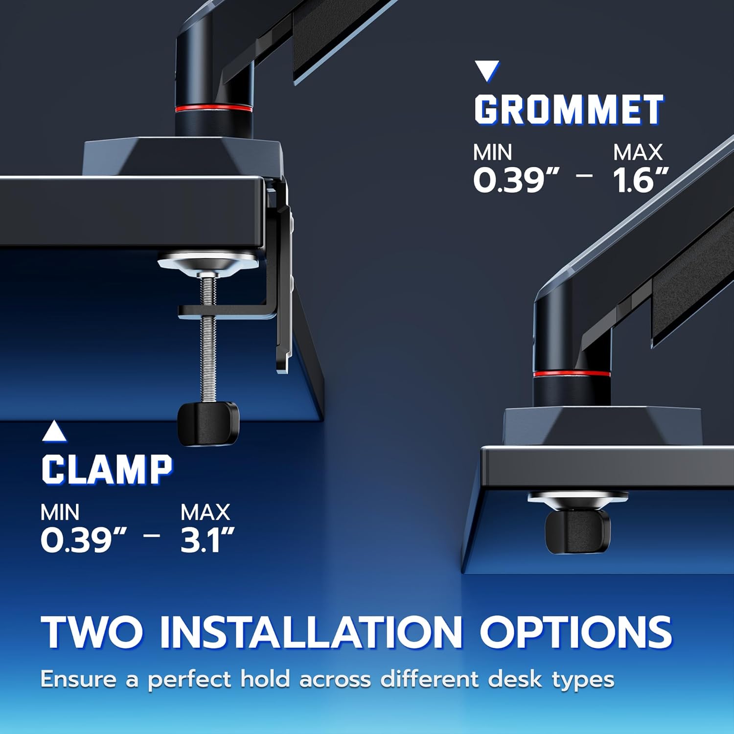ARES WING Heavy Duty Single Monitor Arm, Fully Adjustable Single Monitor Mount for 17-40 Inch Flat Curved Ultrawide Screens Up to 26.5lbs with USB A/C, C-Clamp & Grommet Base, 75/100 Vesa Mount, Black