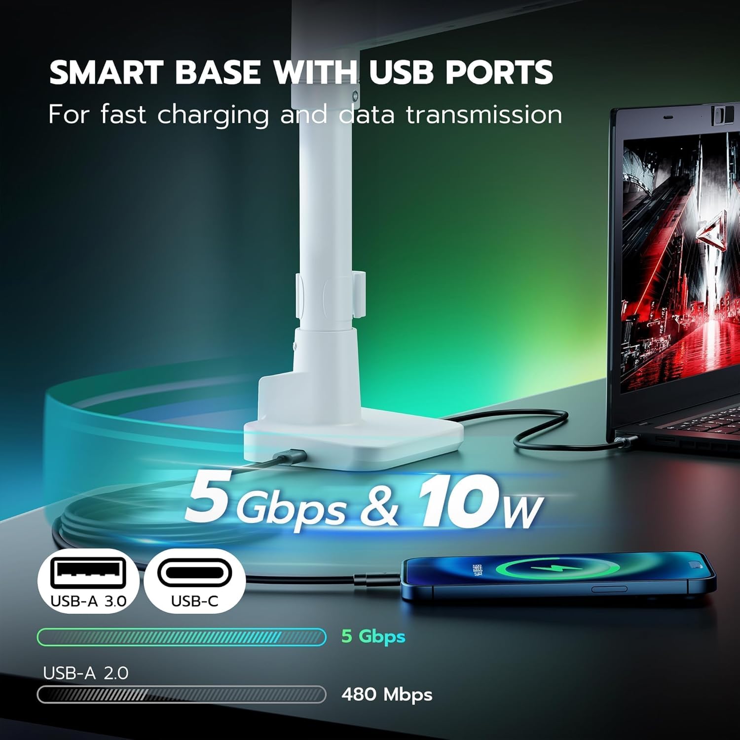 Heavy Duty Monitor Arm with USB Ports ARES WING