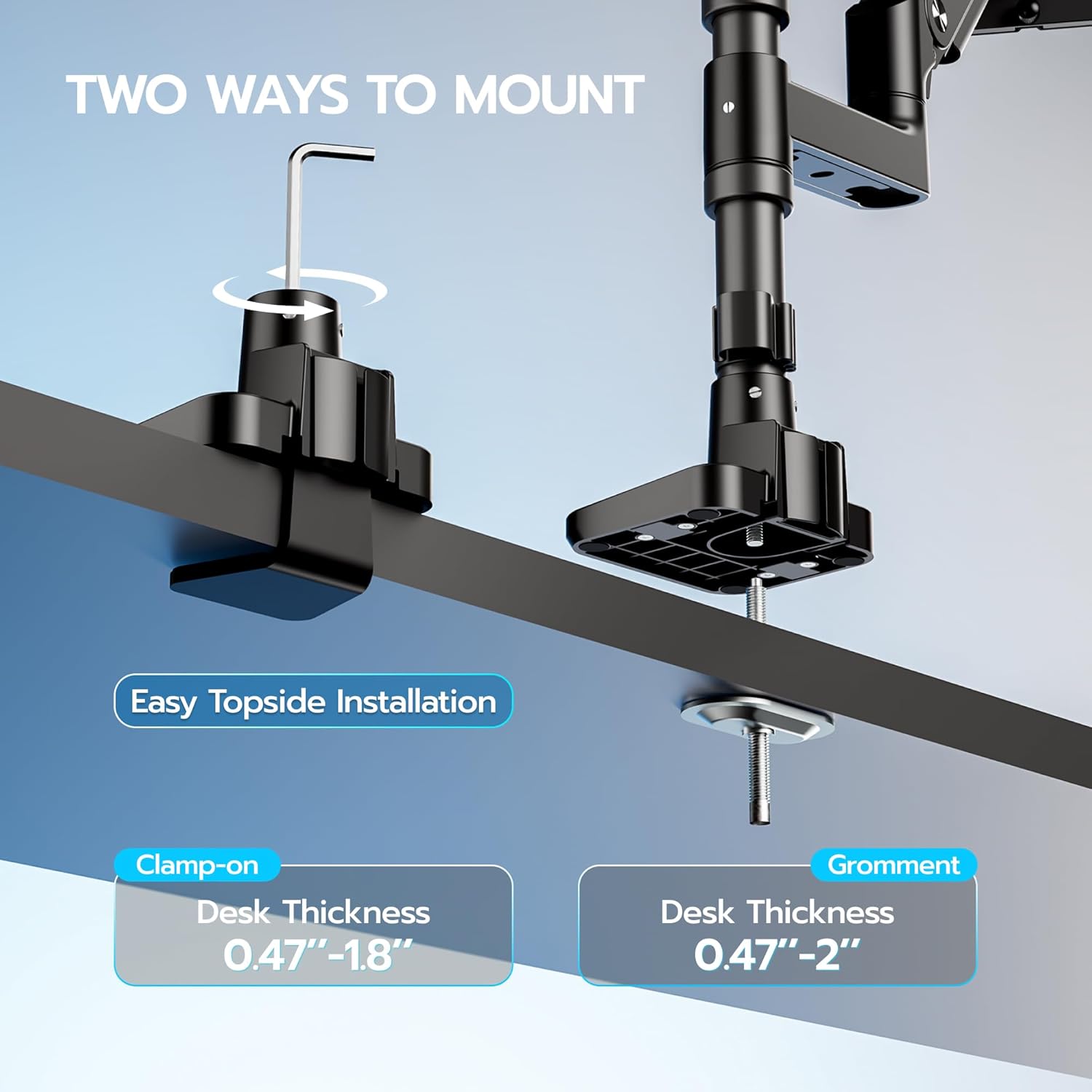 ARES WING Extra Tall Dual Monitor Arm Desk Mount for 17-49 inch Ultrawide Monitors, Heavy Duty Dual Monitor Stand Holds 44 lbs, Full Motion Vertical Stacked Monitor Mount, 75/100 VESA Mount, Black