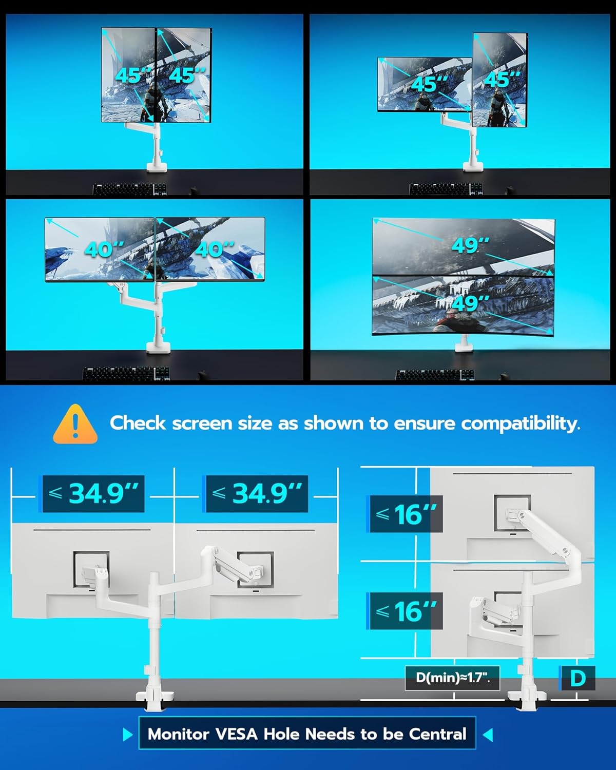 Dual Monitor Stand with USB Ports ARES WING