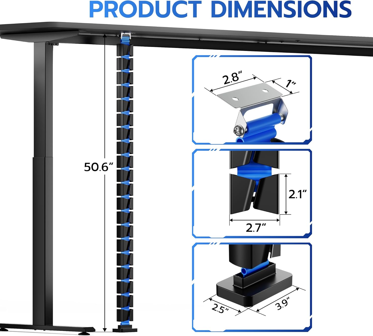ARES WING Under Desk Cable Management Spine, Screw On Vertebrae Cable Management for Standing Desk, Length Adjustable Cord Organizer with 20 Modular Vertebrae for Office and Gaming Desks, Blue