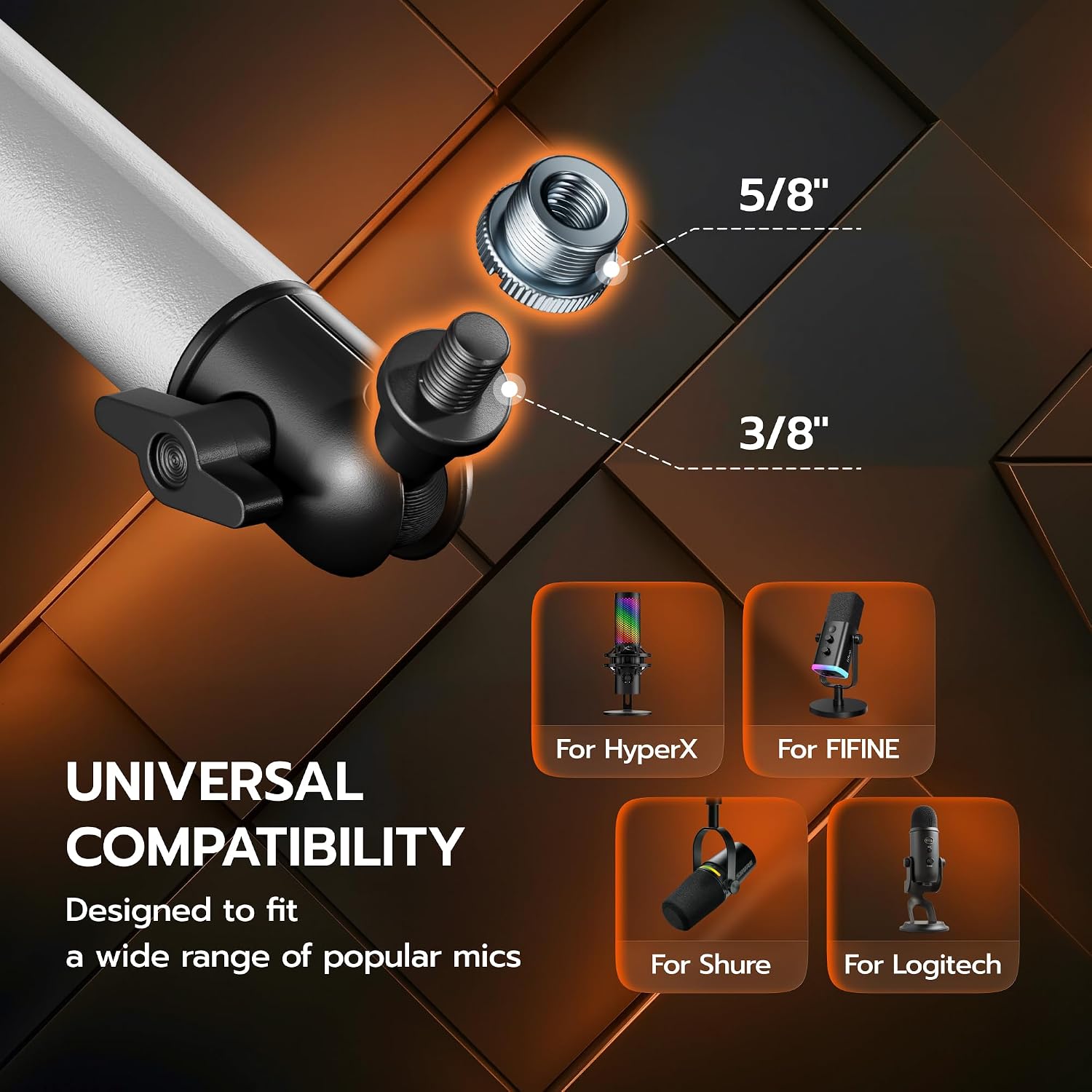 ARES WING Aluminum Low Profile Mic Arm with RGB Light, Adjustable Microphone Boom Arm with 4.4 lbs Load Capacity, 3/8” to 5/8” Screw Adapter, Desk Mount Mic Stand for Gaming Streaming Podcasting