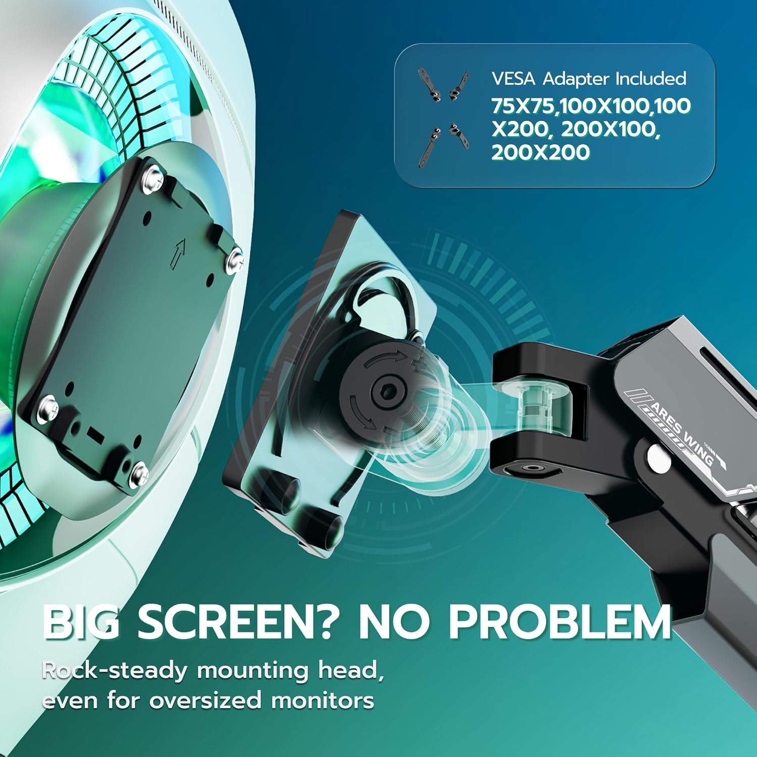 ARES WING Vertical Dual Monitor Mount - 24-57" Aluminum Heavy Duty Monitor Arms for 2 Monitors, Fully Adjustable Gas Spring Stacked Monitor Stand with 75/100/200 Vesa Mount, Black