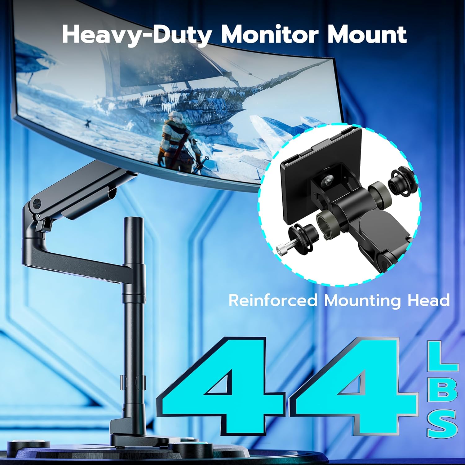 ARES WING Heavy-Duty Monitor Mount for 17-49 inches Ultrawide Curved Flat Monitors, Holds 44lbs, with 18