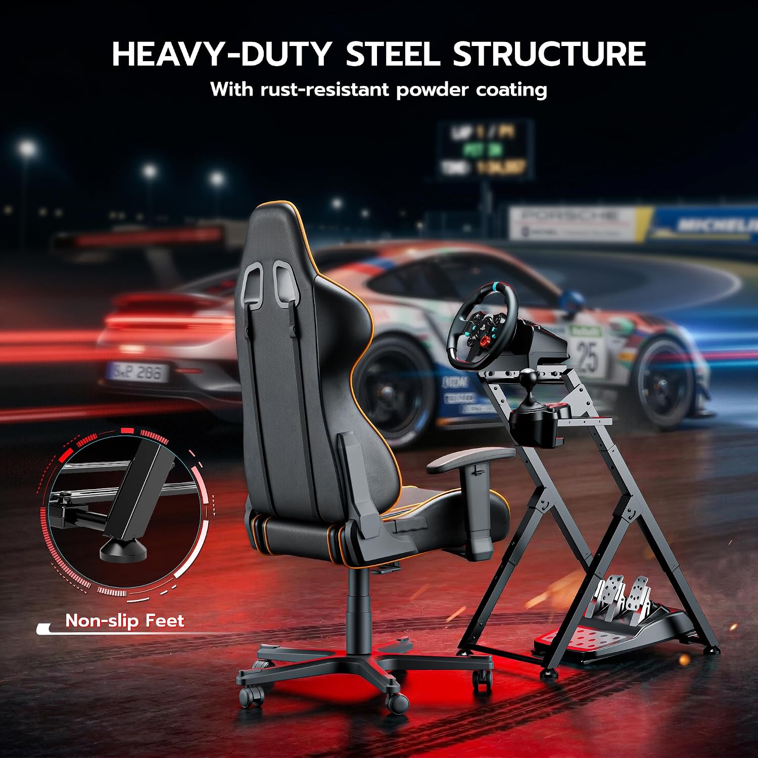 ARES WING Racing Wheel Stand, Racing Simulator Cockpit with Steering Wheel Shifter Pedal Mount, Foldable Sim Racing Cockpit Compatible with Logitech G29 G920 G923, Fanatec, Thrustmaster, Moza, Simagic