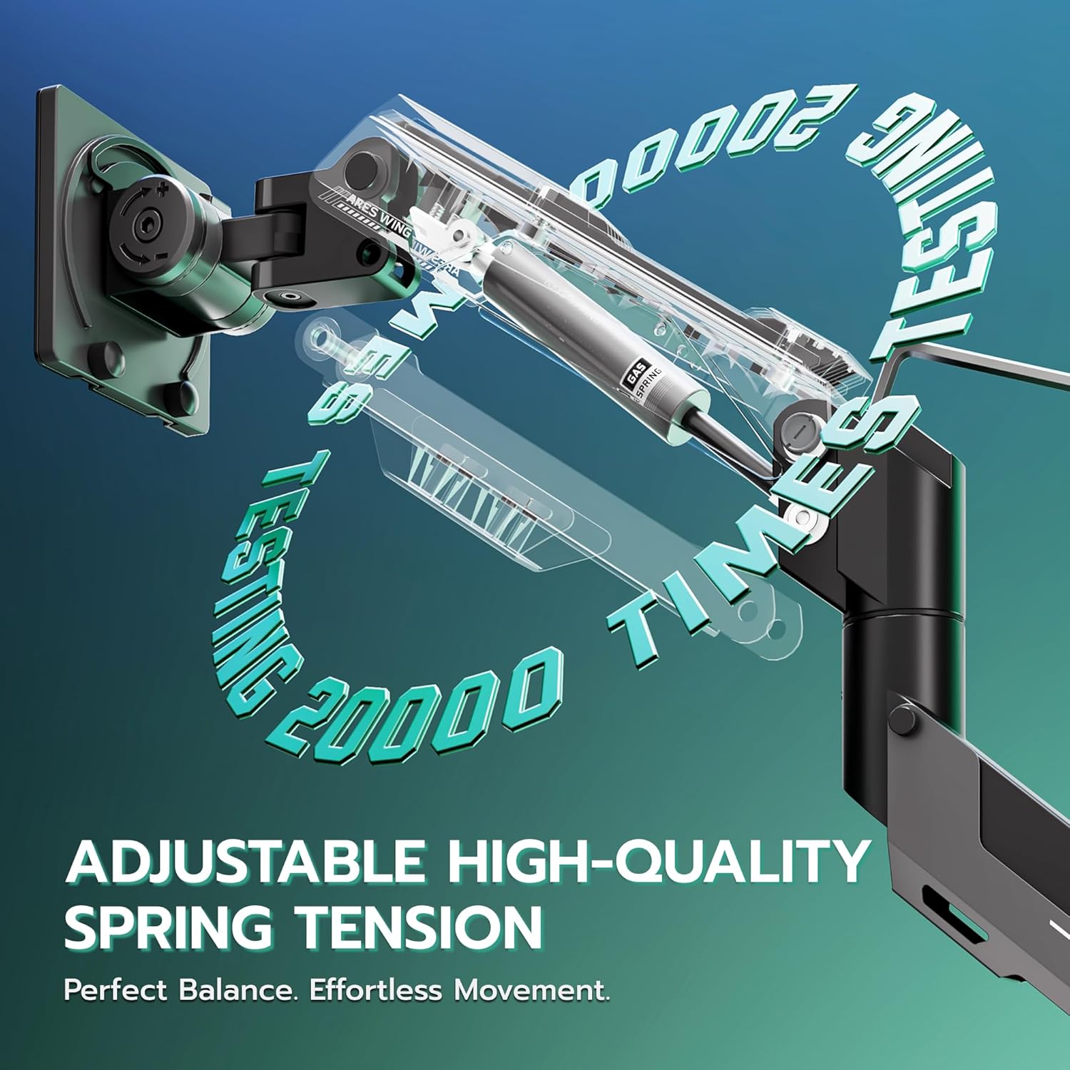 ARES WING Heavy Duty Single Monitor Arm - Gas Spring Aluminum Monitor Mount for 24"-57" Ultrawide Screens up to 66 lbs with Clamp/Grommet Desk Mount, 75/100/200 Vesa Mount, Black