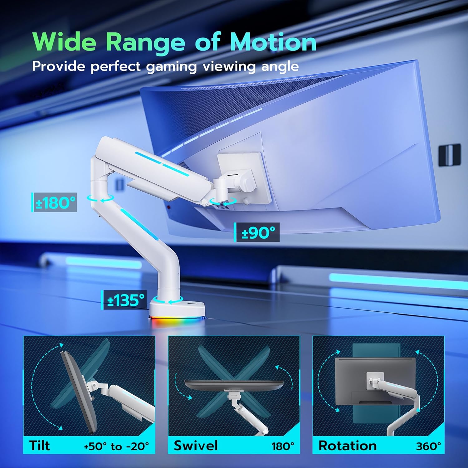 RGB Ultrawide Single Monitor arm ARES WING