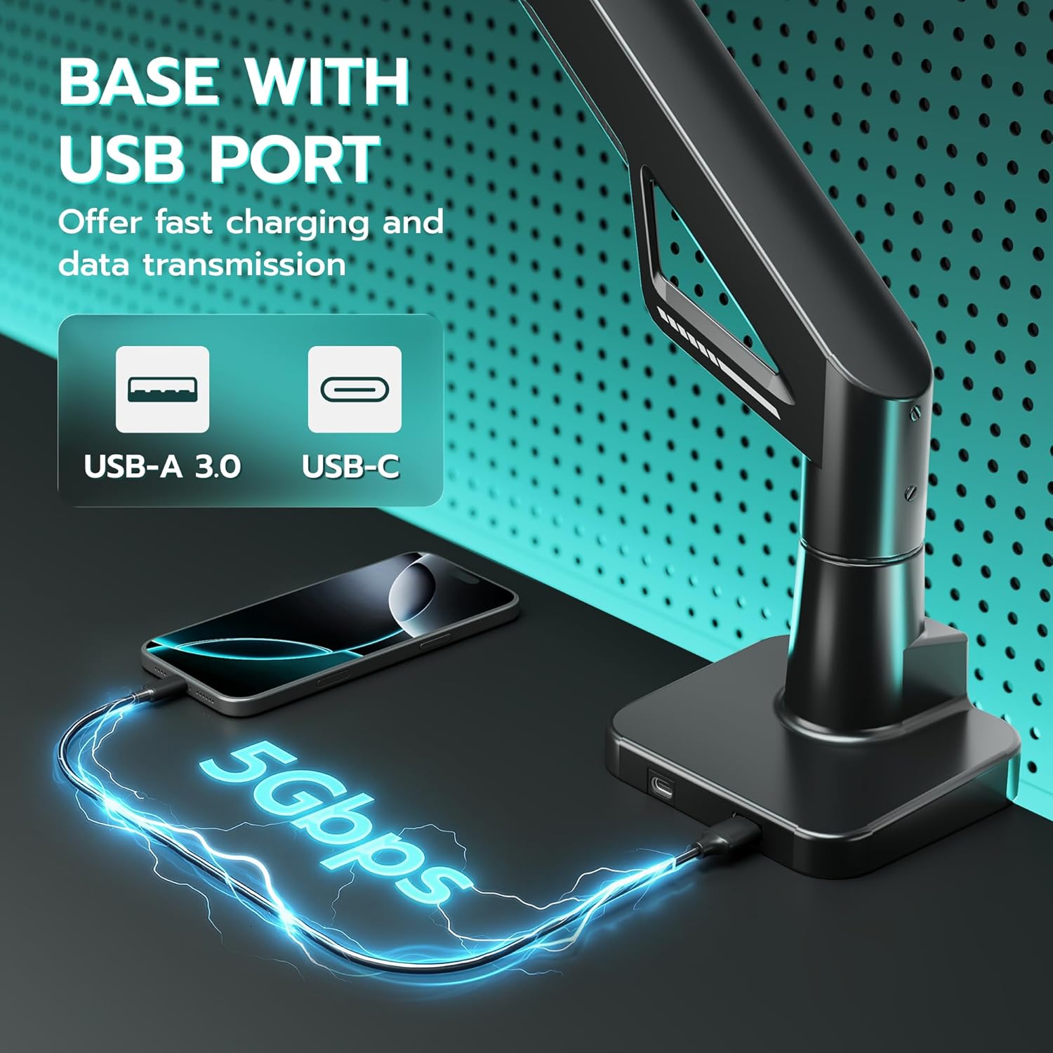 ARES WING Premium Monitor Arm, Ultrawide Monitor Stand up to 57“ and 66 Lbs, Gas Sprinq Monitor Mount with USB, Height Adjustable Arms Monitor Stand, Various VESA Mount with Clamp/Grommet Base