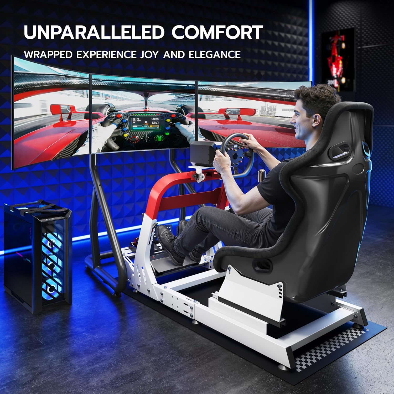 ARES WING Premium Sim Racing Cockpit with Seat, Adjustable Racing Simulator Cockpit for Formula & GT Style, Heavy Duty Sim Rig Cockpit Compatible with Fanatec, Thrustmaster, Logitech,Moza & SIMAGIC