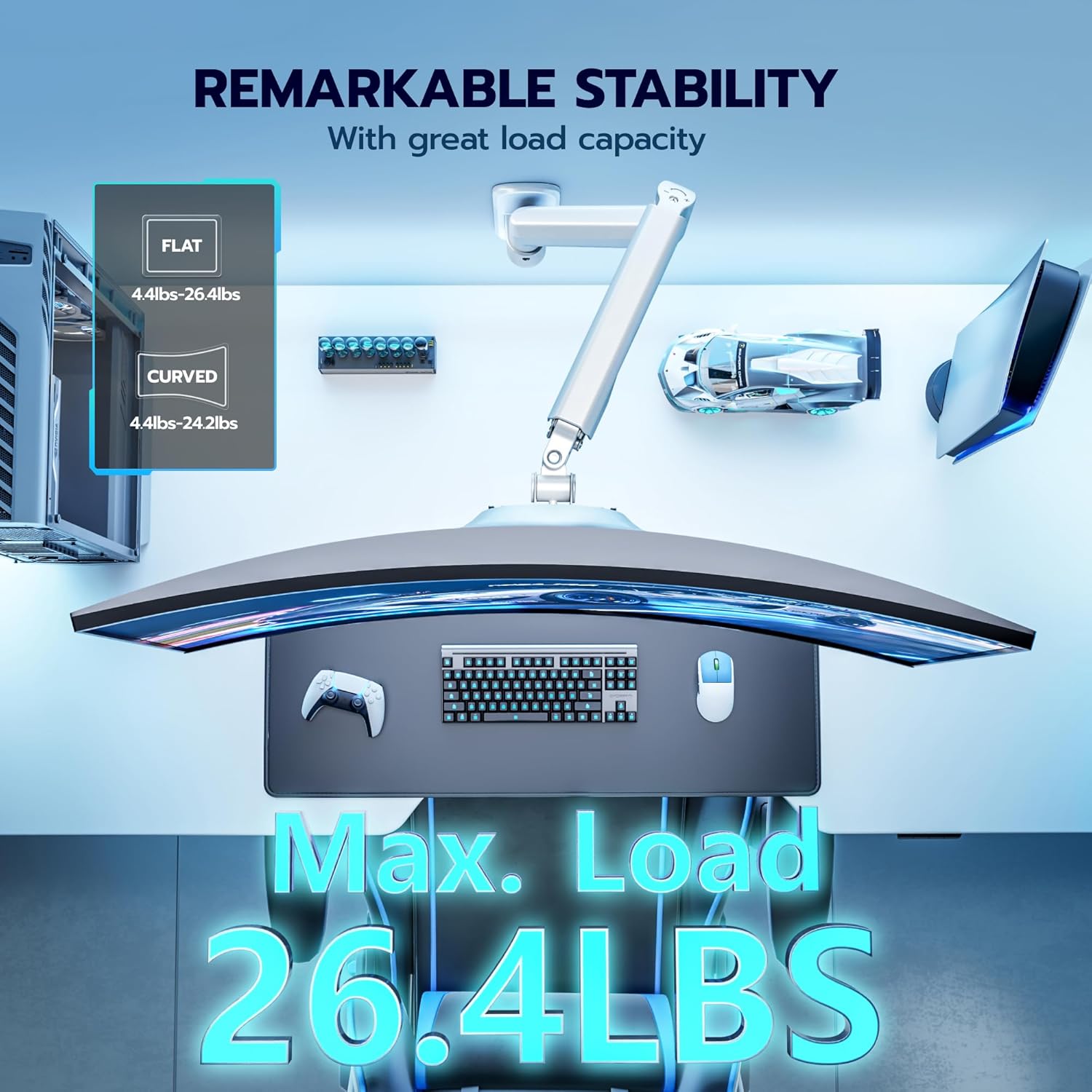 ARES WING Single Monitor Wall Mount for 17-40 Inch Ultrawide Screens, Heavy Duty Monitor Arm Up to 26.4 lbs, Fully Adjustable Wall Mount, VESA 75x75/100x100 Compatible, White