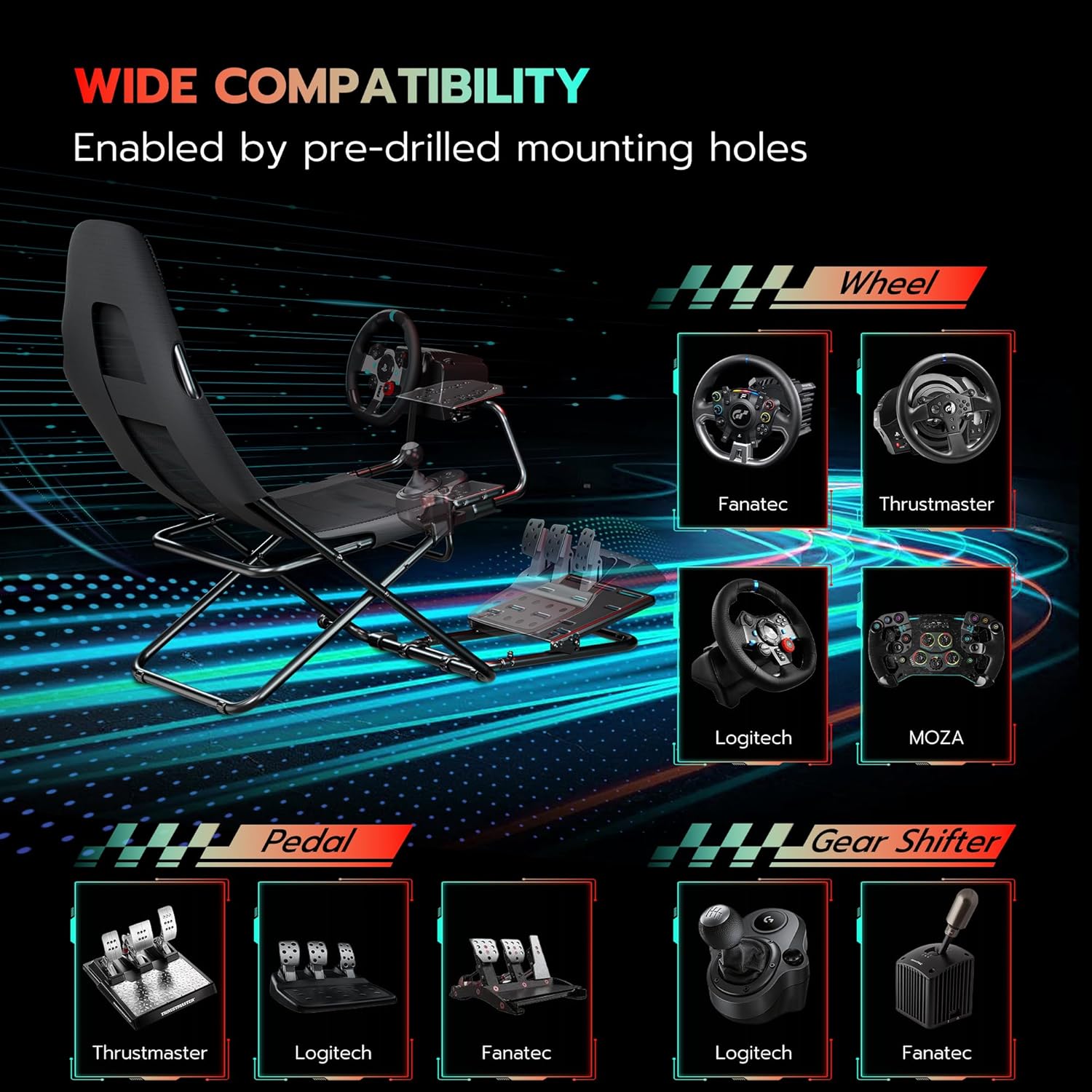 ARES WING Foldable Racing Simulator Cockpit, Racing Wheel Stand with Seat, Formula and GT Sim Driving Simulator Compatible with Fanatec, Thrustmaster, Logitech, Moza Games on PS5, PS4, Xbox and PC