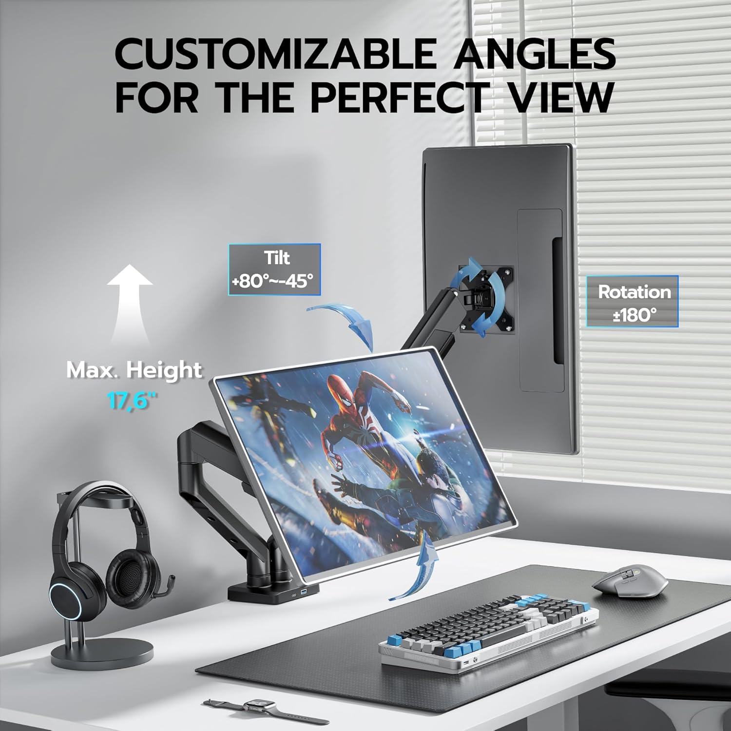 ARES WING Dual Monitor Mount, Heavy Duty Monitor Arms for 2 Monitors for 17-35 inch, Fully Adjustable Monitor Desk Stand with USB A/C for Ultrawide Screen, VESA 75x75 or 100x100mm, Black