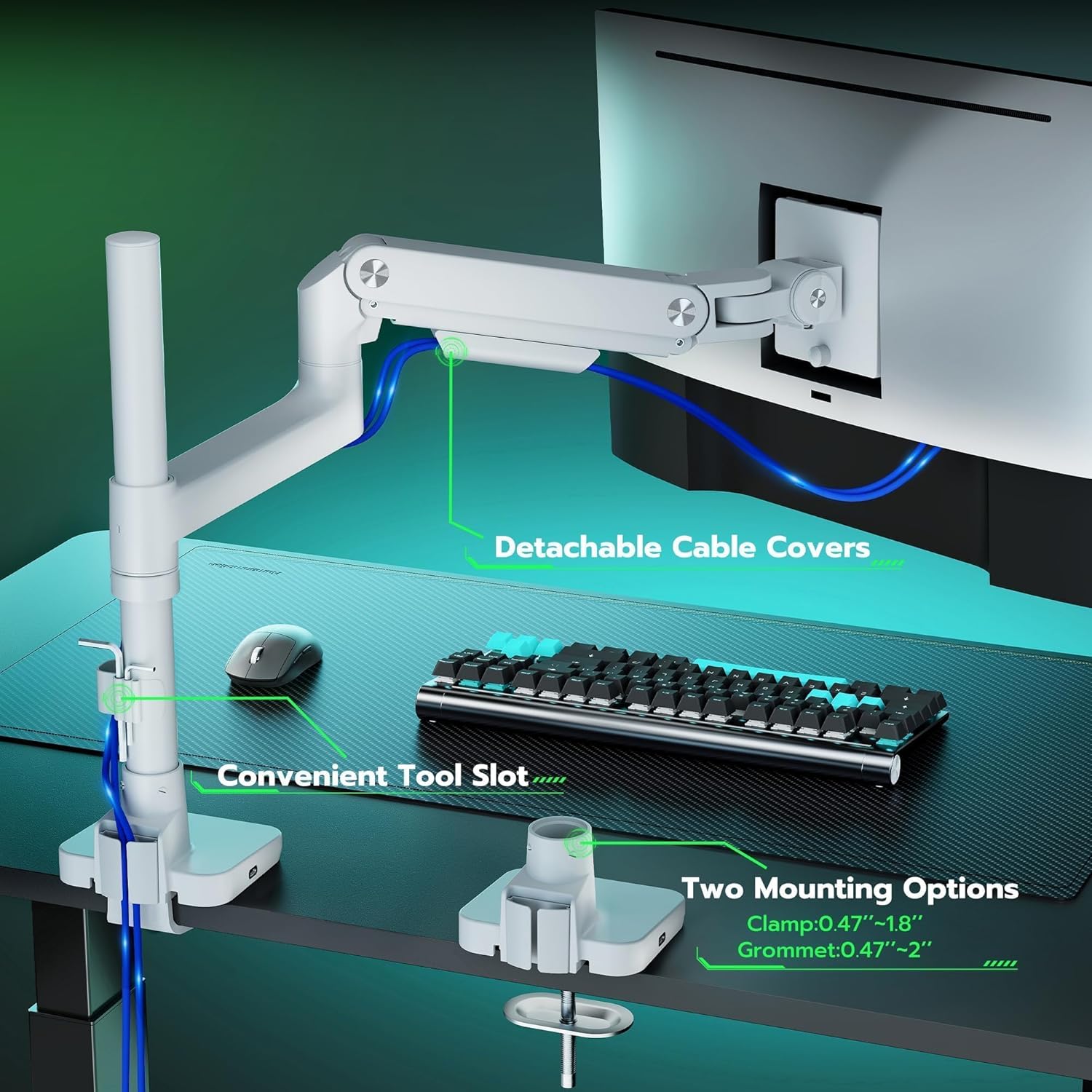 Heavy Duty Monitor Arm with USB Ports ARES WING