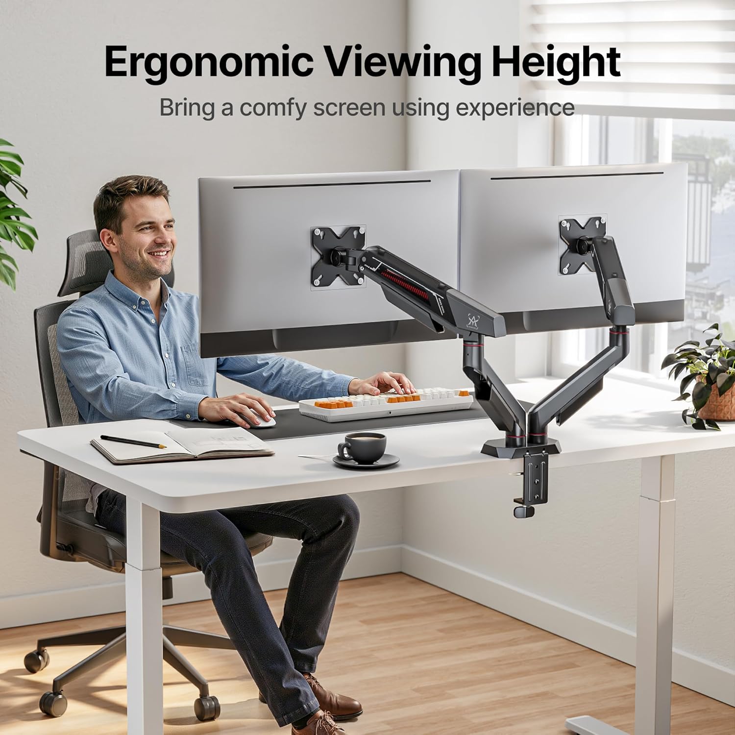 ARES WING Dual Monitor Arm for 17-35 Inch Flat Curved Ultrawide Screens Up to 26.5lbs, Fully Adjustable Dual Monitor Mount, C-Clamp & Grommet Base, 75/100 Vesa Mount, Black