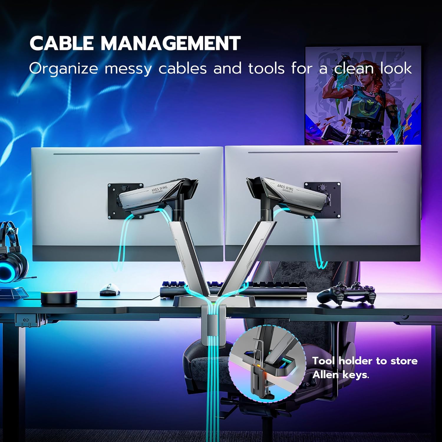 ARES WING RGB Dual Monitor Arm for 17-38