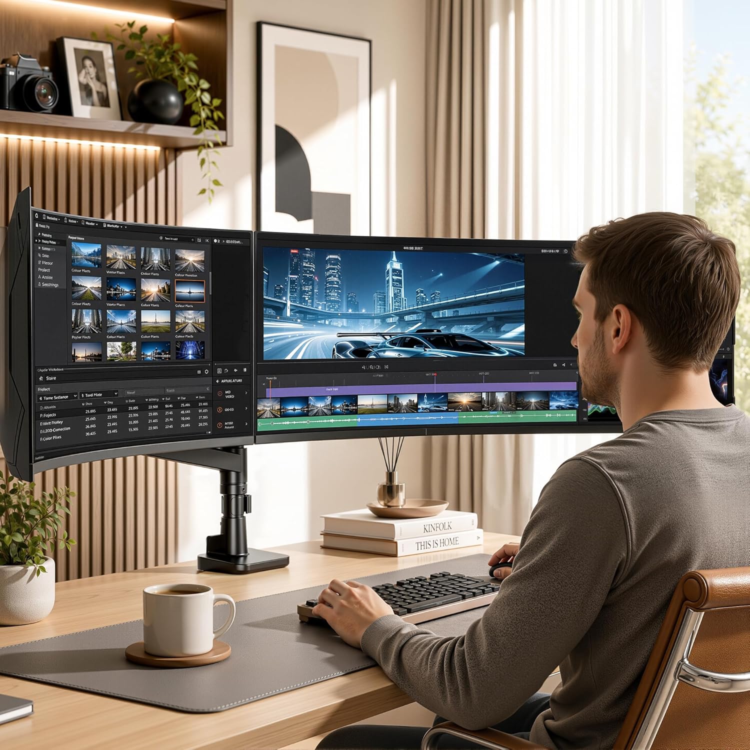 ARES WING Extra Tall Dual Monitor Arm Desk Mount for 17-49 inch Ultrawide Monitors, Heavy Duty Dual Monitor Stand Holds 44 lbs, Full Motion Vertical Stacked Monitor Mount, 75/100 VESA Mount, Black