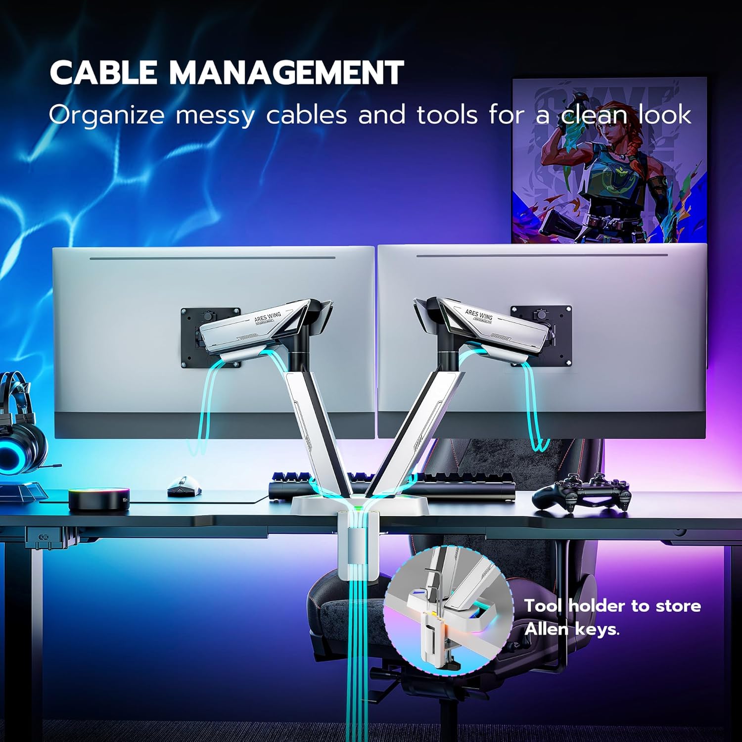 ARES WING RGB Dual Monitor Arm for 17-38