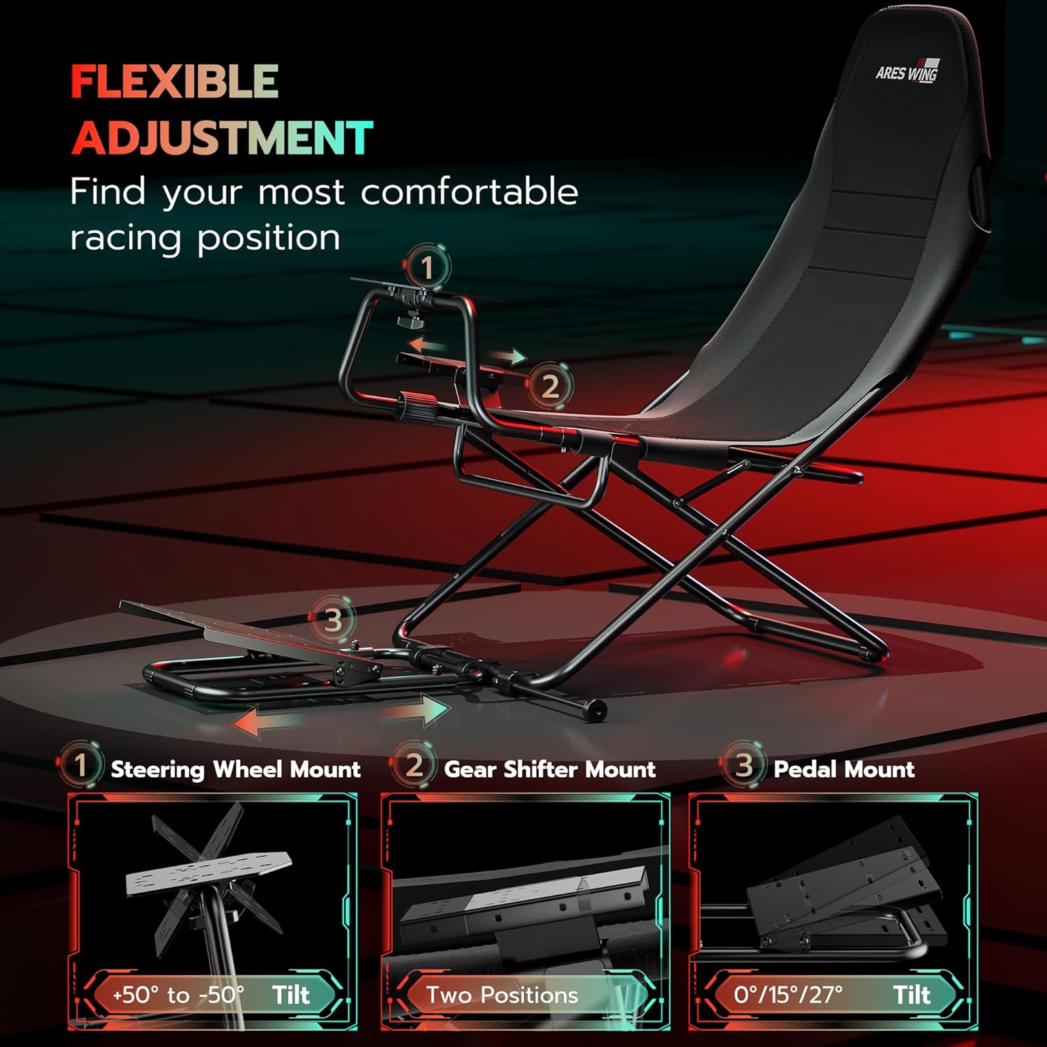 ARES WING Foldable Racing Simulator Cockpit, Racing Wheel Stand with Seat, Formula and GT Sim Driving Simulator Compatible with Fanatec, Thrustmaster, Logitech, Moza Games on PS5, PS4, Xbox and PC