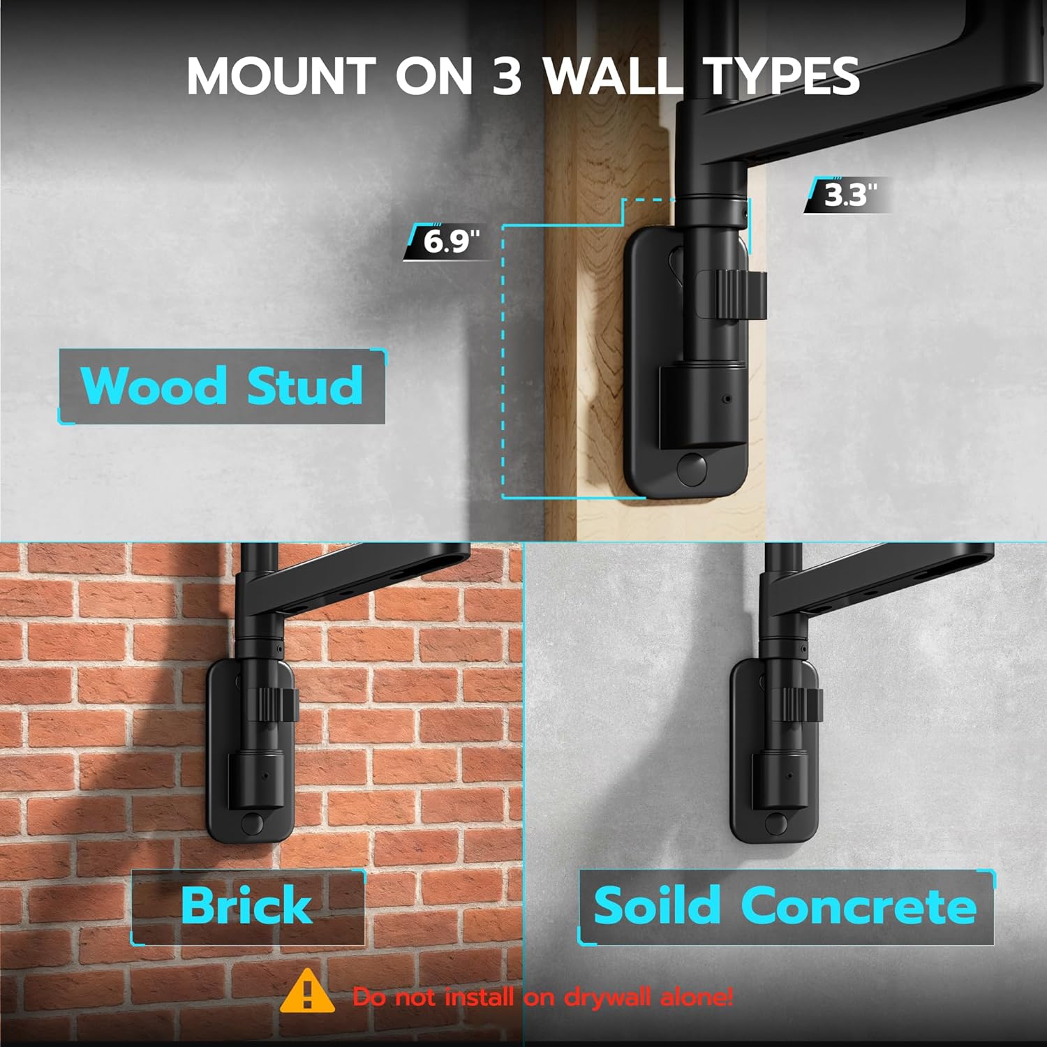 ARES WING Dual Monitor Wall Mount for 17-49 Inch Ultrawide Screens, Heavy Duty Wall Mount Monitor Arm Holds 44 lbs Each, Fully Adjustable Gas Spring Monitor Arm, 75x75/100x100 VESA Mount, Black