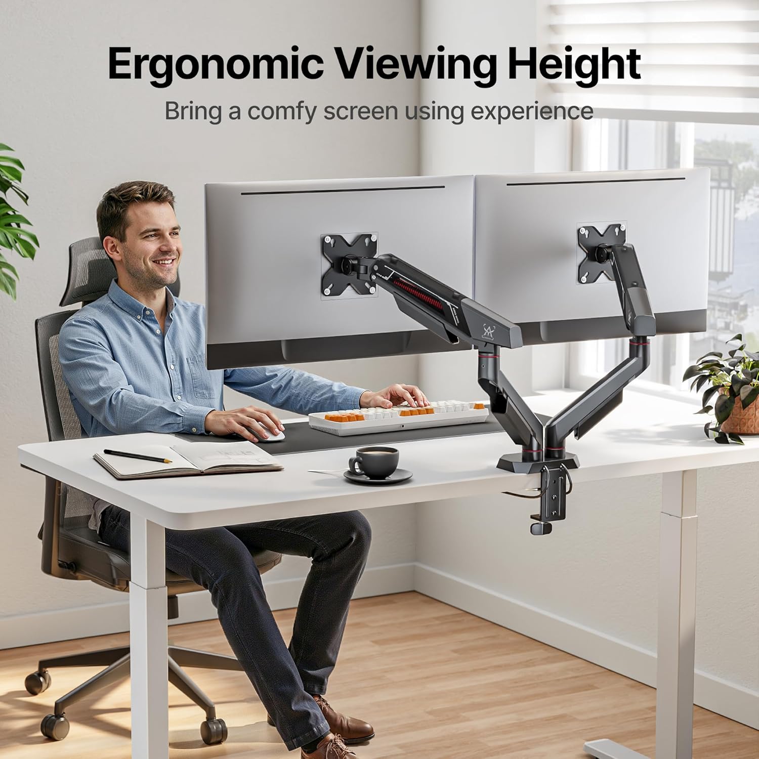 ARES WING Heavy Duty Dual Monitor Arm, Fully Adjustable Monitor Mount for 17-35 Inch Flat Curved Ultrawide Screens Up to 26.5lbs with USB A/C, C-Clamp & Grommet Base, 75/100 Vesa Mount, Black