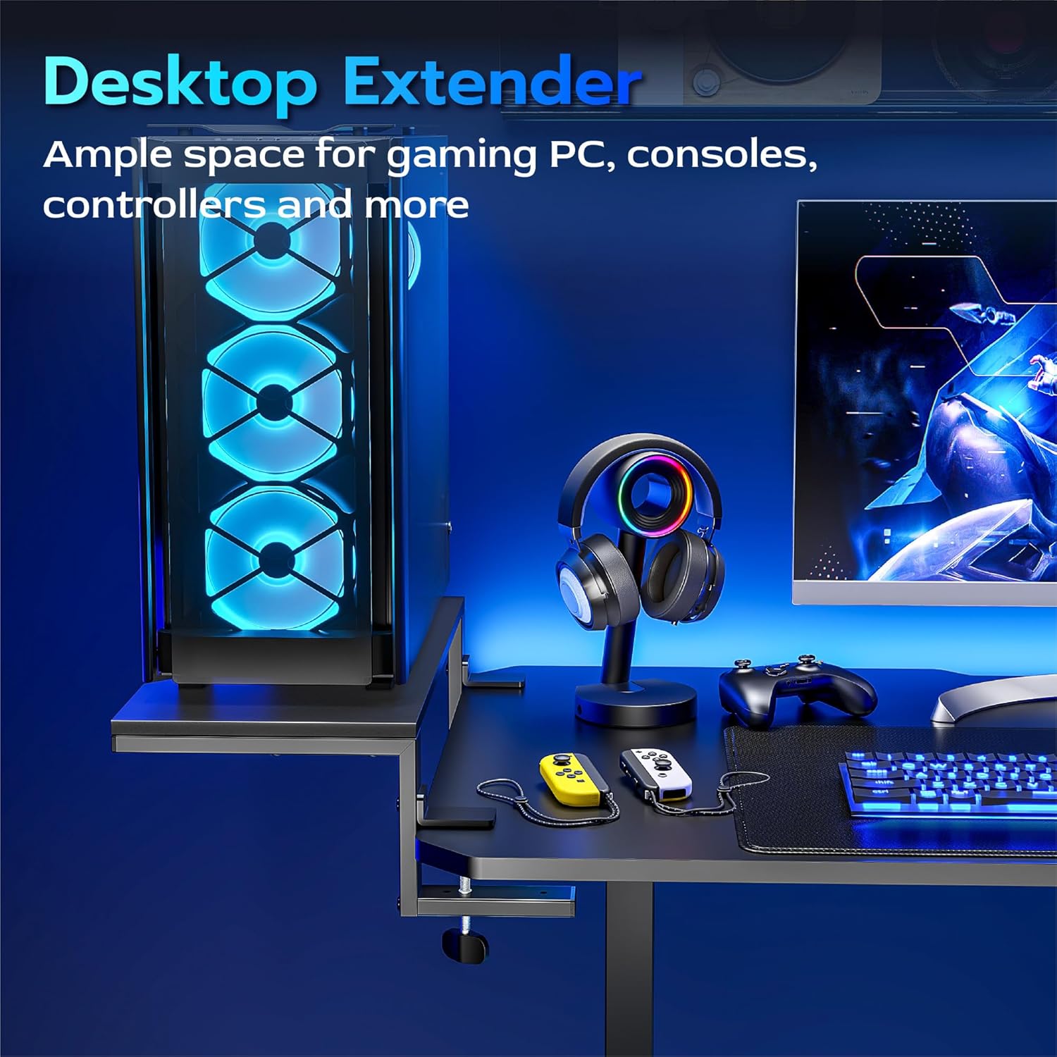 22 inches Desk Extender Shelf, 22"x 9.8" Versatile Clamp on Desk Shelf, Heavy Duty Desktop Organizer for Gaming and Office Accessories, Black