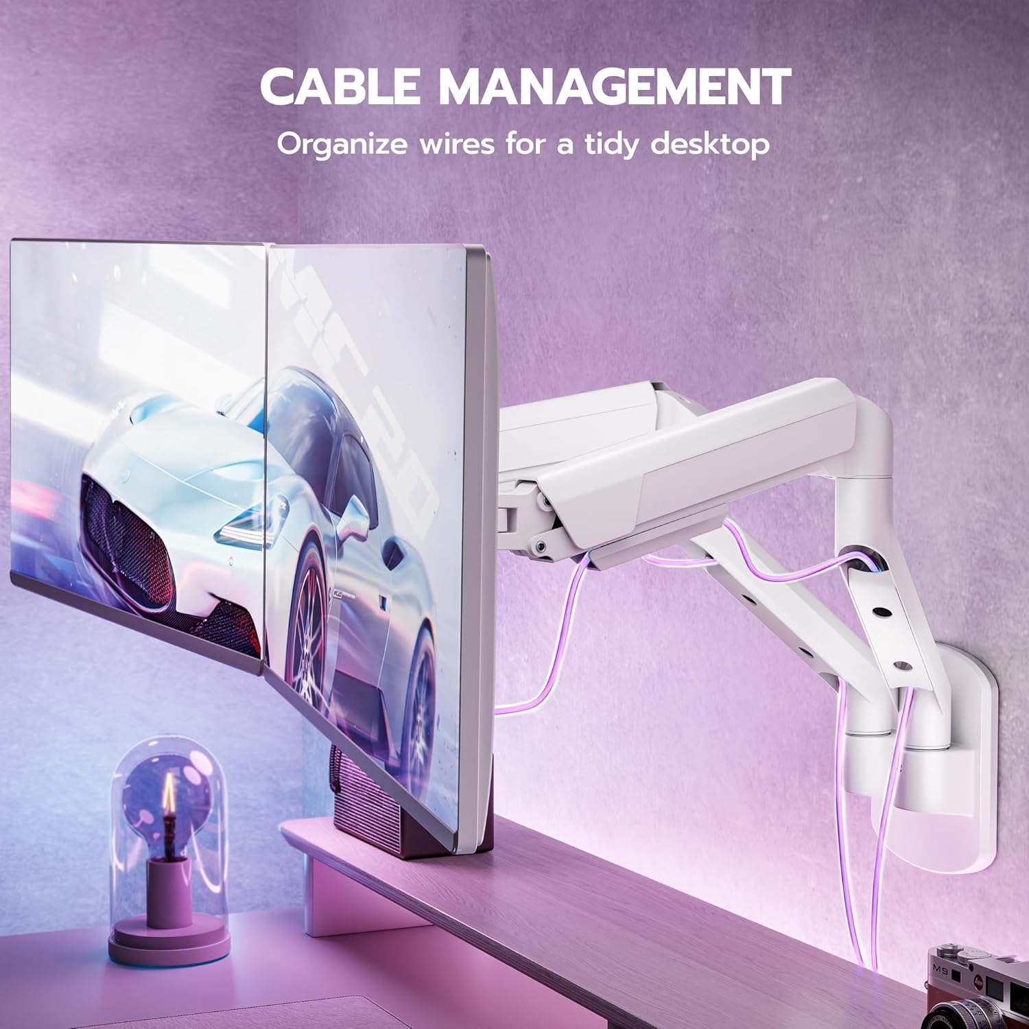 ARES WING Dual Monitor Wall Mount for 17-35 Inch Ultrawide Screens, Heavy Duty Monitor Arm Up to 26.4 lbs, Fully Adjustable Wall Mount, VESA 75x75/100x100 Compatible, White
