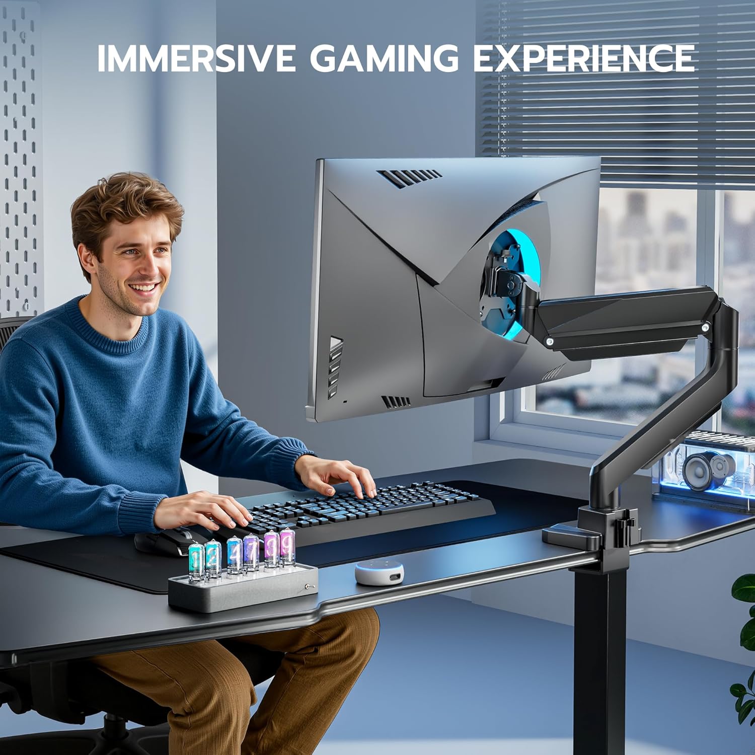 ARES WING | Single Monitor Arm with USB Ports | GDT1007UCBK