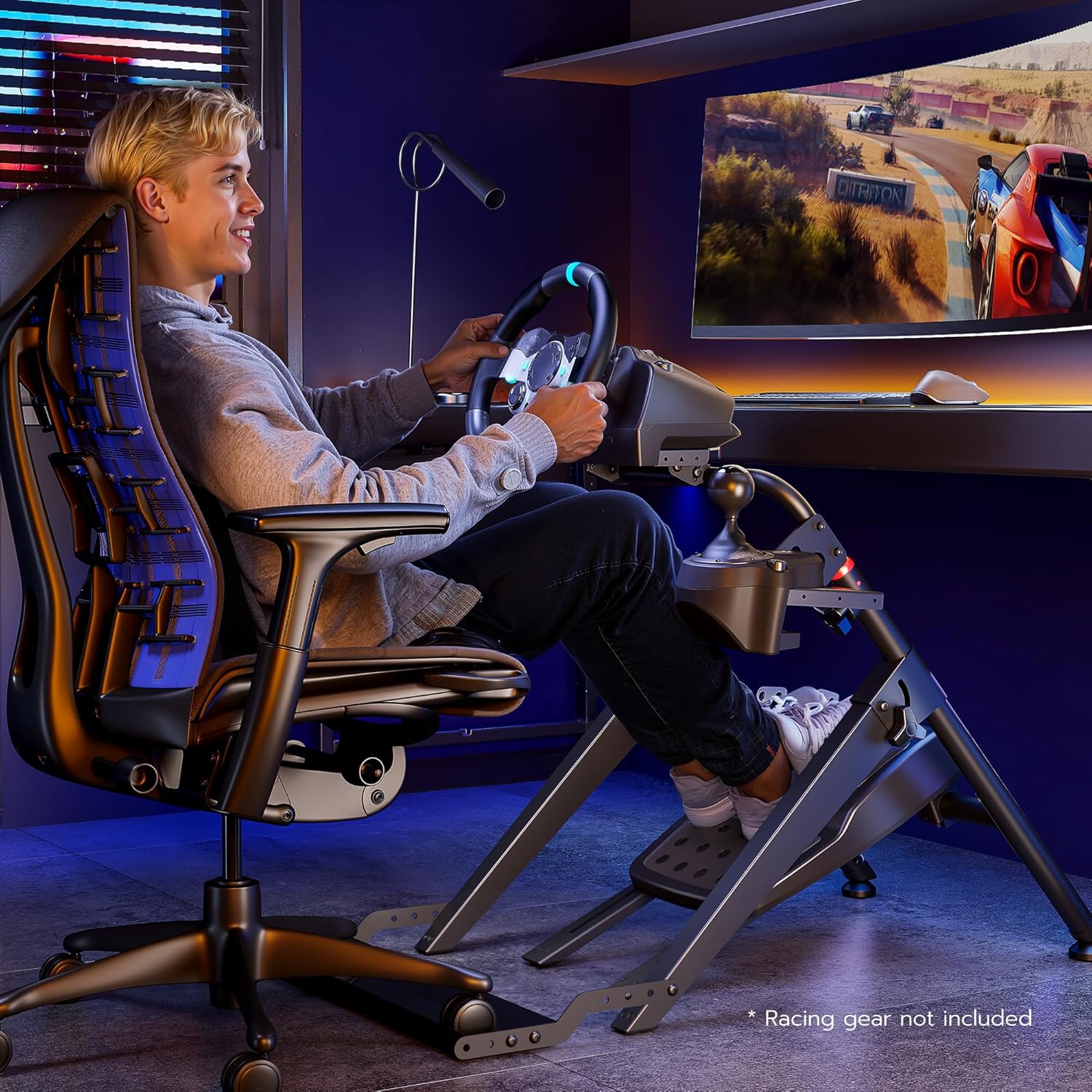 ARES WING Foldable Sim Racing Wheel Stand with Chair Fixing Slot, Formula and GT Racing Simulator Cockpit Compatible with Fanatec, Thrustmaster, Logitech, Moza, Racing Games on PS5, PS4, Xbox and PC