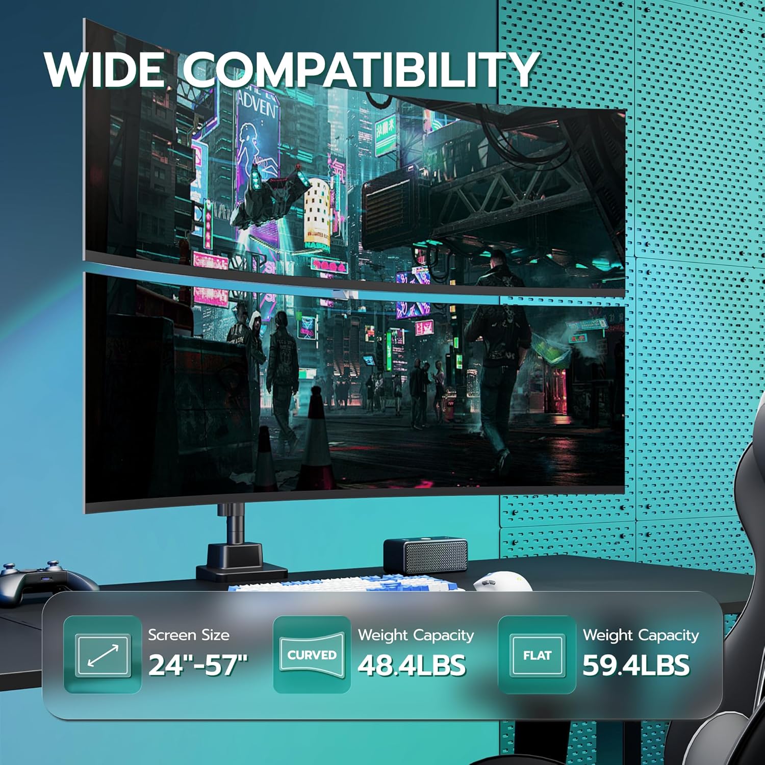 ARES WING Vertical Dual Monitor Mount - 24-57" Aluminum Heavy Duty Monitor Arms for 2 Monitors, Fully Adjustable Gas Spring Stacked Monitor Stand with 75/100/200 Vesa Mount, Black