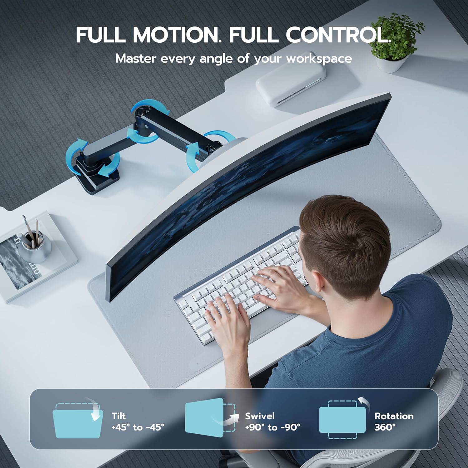 ARES WING Ultrawide Monitor Arm, Heavy Duty Single Monitor Mount for 13