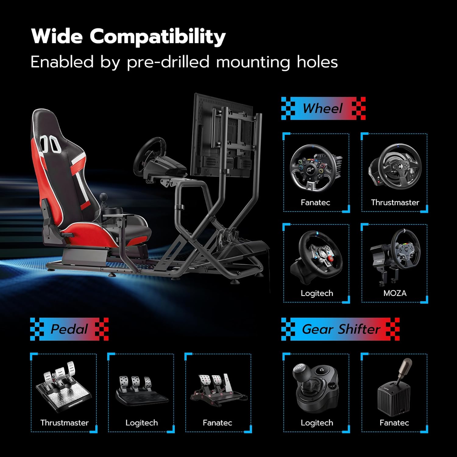ARES WING Racing Simulator Cockpit with Monitor Mount and Seat, Formula and GT Sim Racing Cockpit Compatible with Fanatec, Thrustmaster, Logitech, Moza Racing Games on PS5, PS4, Xbox and PC
