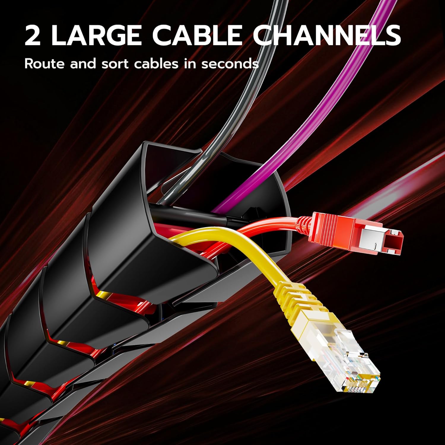 ARES WING Under Desk Cable Management Spine, Magnetic Vertebrae Cable Management for Standing Desk, Length Adjustable Cord Organizer with 20 Modular Vertebrae for Office and Gaming Desks, Red