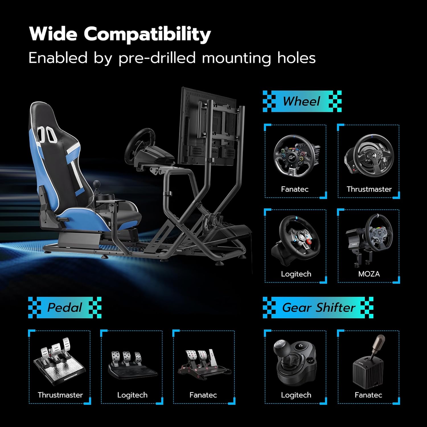 ARES WING Sim Racing Cockpit with Monitor Mount, Wheel Stand with Seat, Simulator Compatible with Fanatec, Thrustmaster, Logitech, Moza Racing Games on PS5, PS4, Xbox and PC