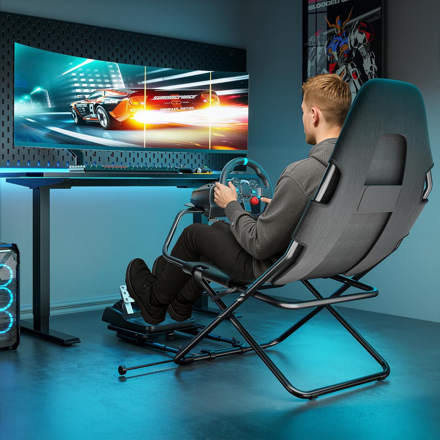 ARES WING Foldable Racing Simulator Cockpit, Racing Wheel Stand with Seat, Formula and GT Sim Driving Simulator Compatible with Fanatec, Thrustmaster, Logitech, Moza Games on PS5, PS4, Xbox and PC