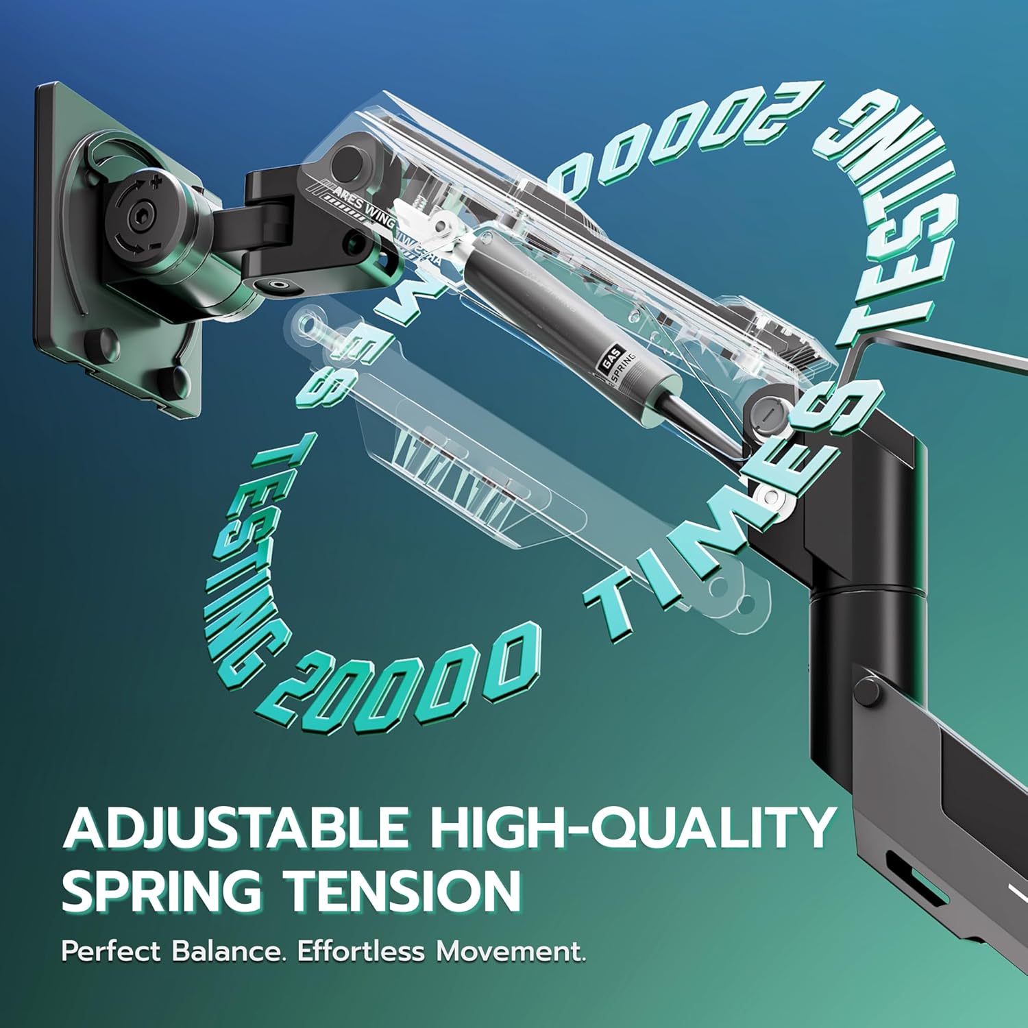 ARES WING Heavy Duty Ultrawide Monitor Arm - Gas Spring Aluminum Monitor Mount with USB for 24"-57" Curved Screens up to 66 lbs with Clamp/Grommet Desk Mount, 75/100/200 Vesa Mount, Black