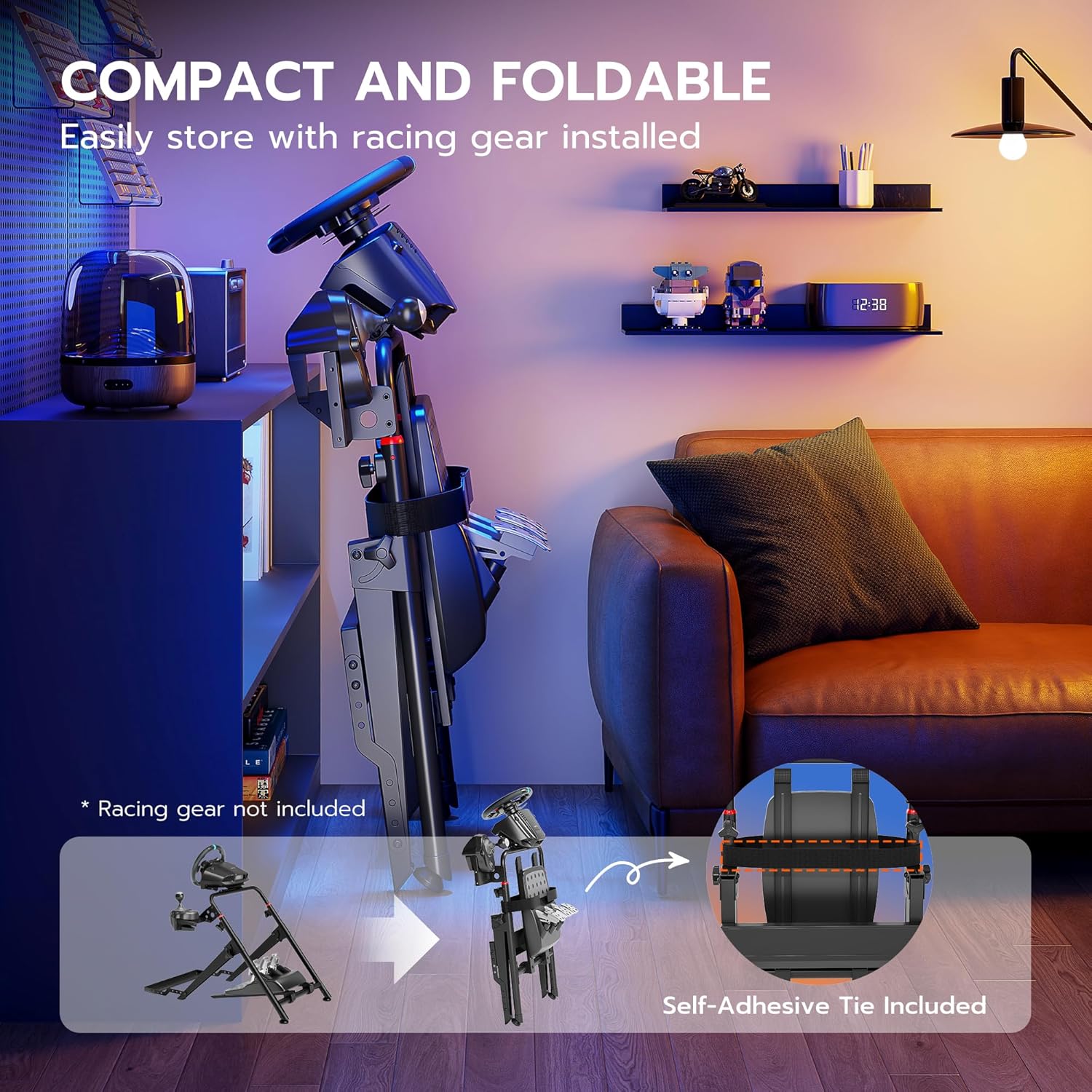 ARES WING Foldable Sim Racing Wheel Stand with Chair Fixing Slot, Formula and GT Racing Simulator Cockpit Compatible with Fanatec, Thrustmaster, Logitech, Moza, Racing Games on PS5, PS4, Xbox and PC