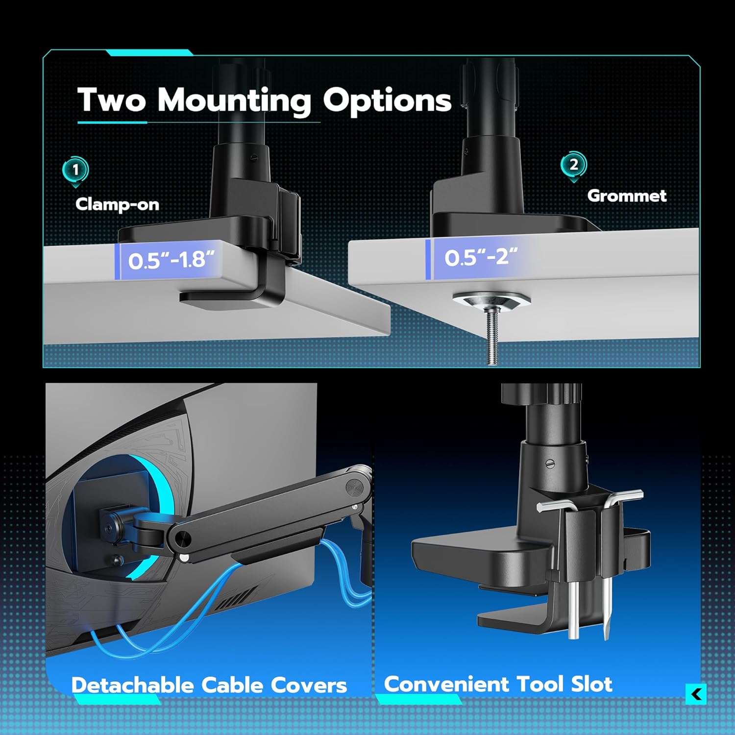 ARES WING Heavy-Duty Monitor Mount for 17-49 inches Ultrawide Curved Flat Monitors, Holds 44lbs, with 18