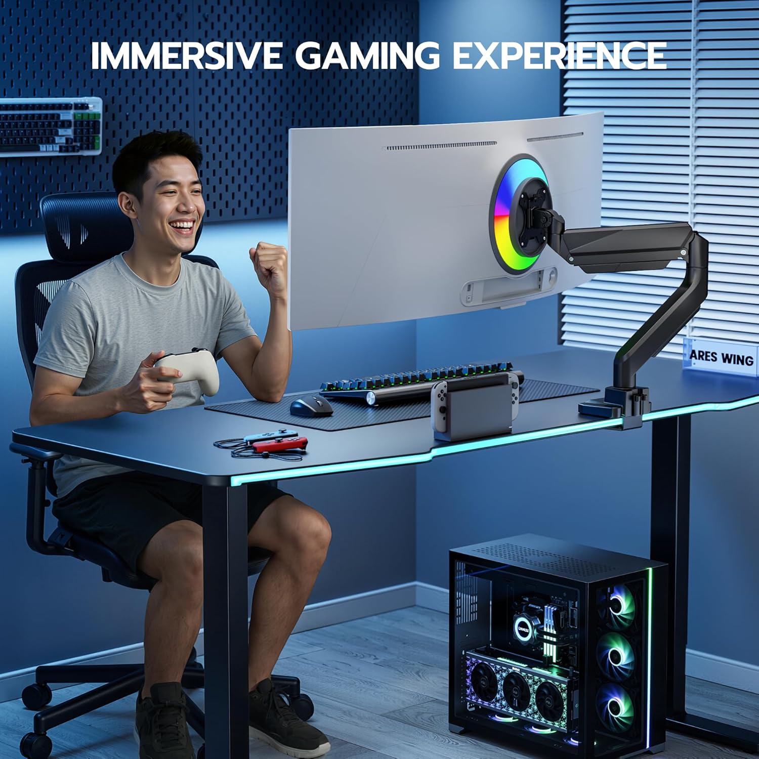 ARES WING Ultrawide Monitor Arm, Heavy Duty Single Monitor Mount for 13