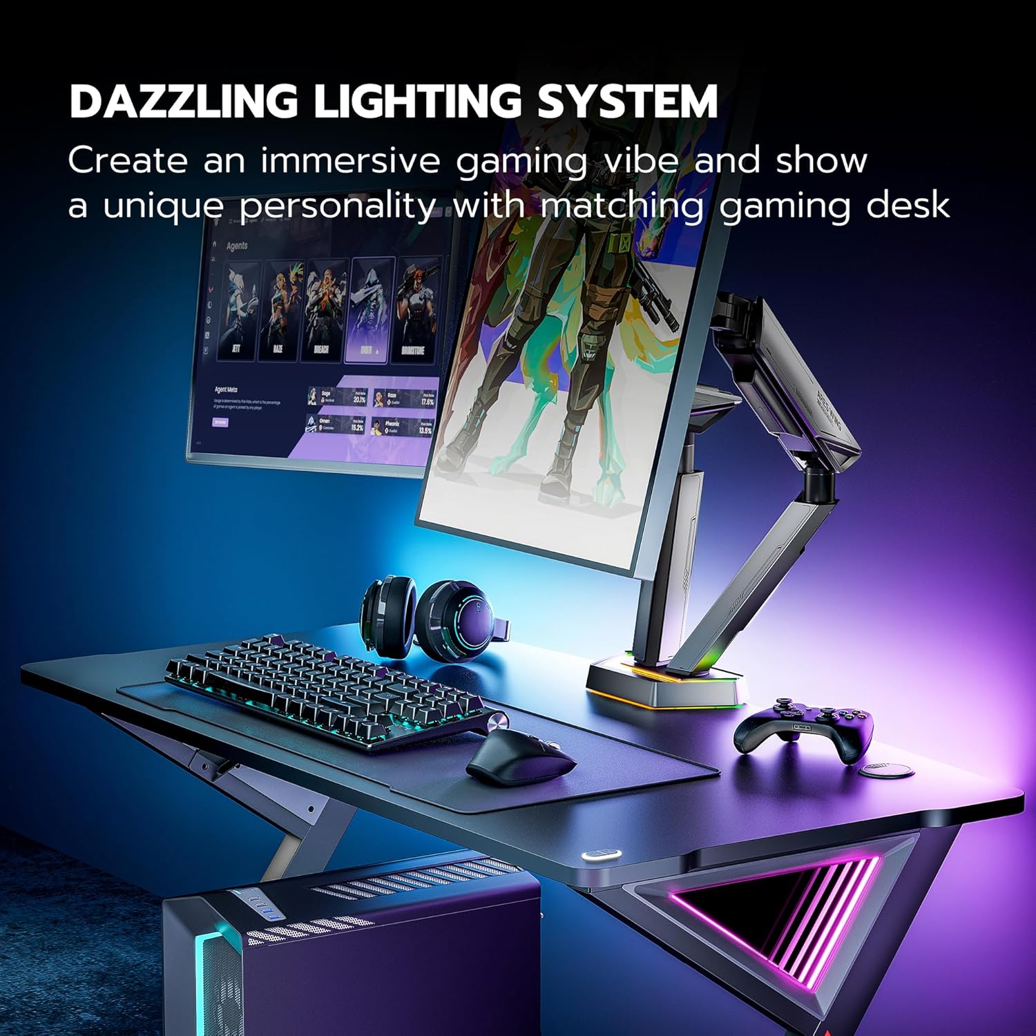 ARES WING RGB Dual Monitor Arm for 17-38