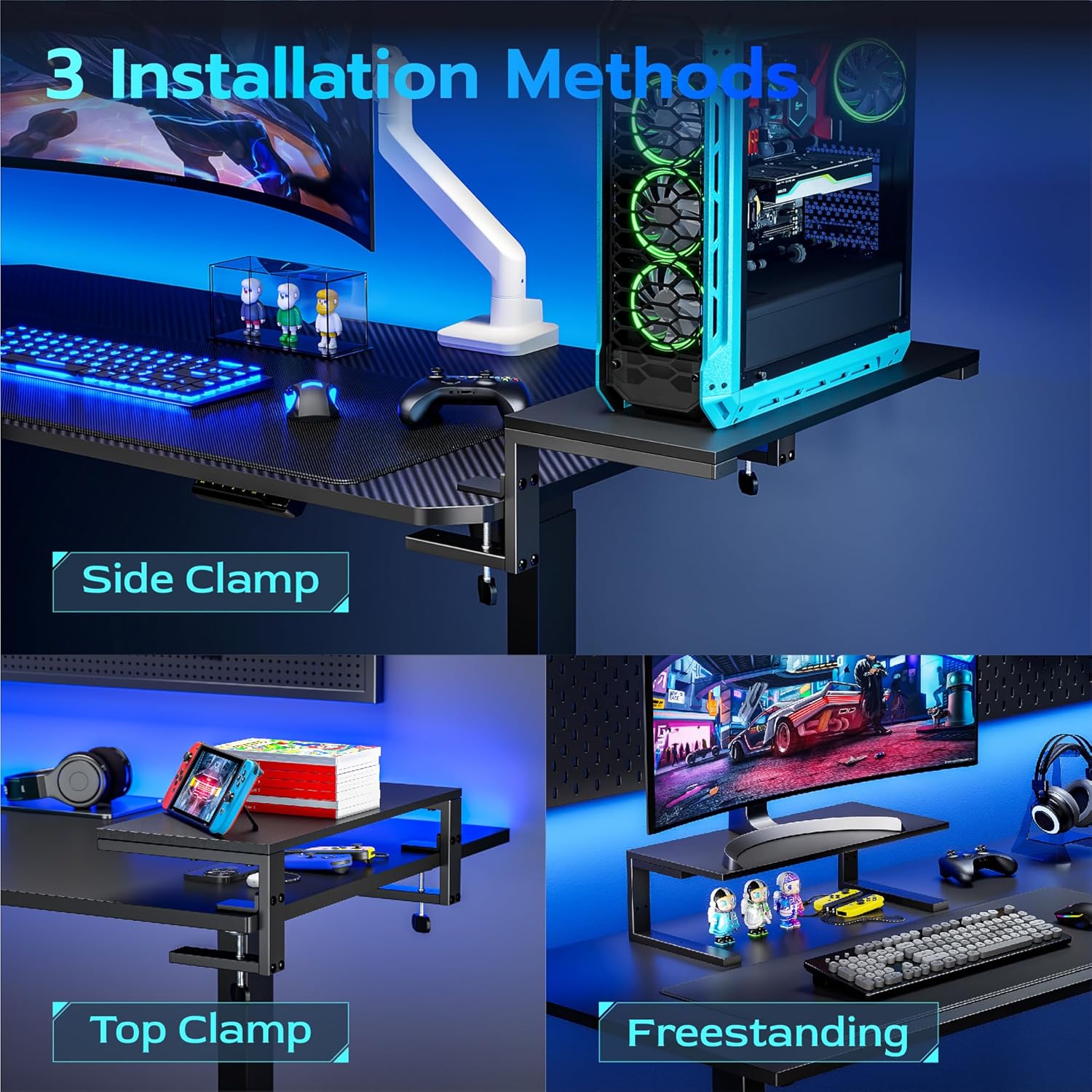 22 inches Desk Extender Shelf, 22"x 9.8" Versatile Clamp on Desk Shelf, Heavy Duty Desktop Organizer for Gaming and Office Accessories, Black